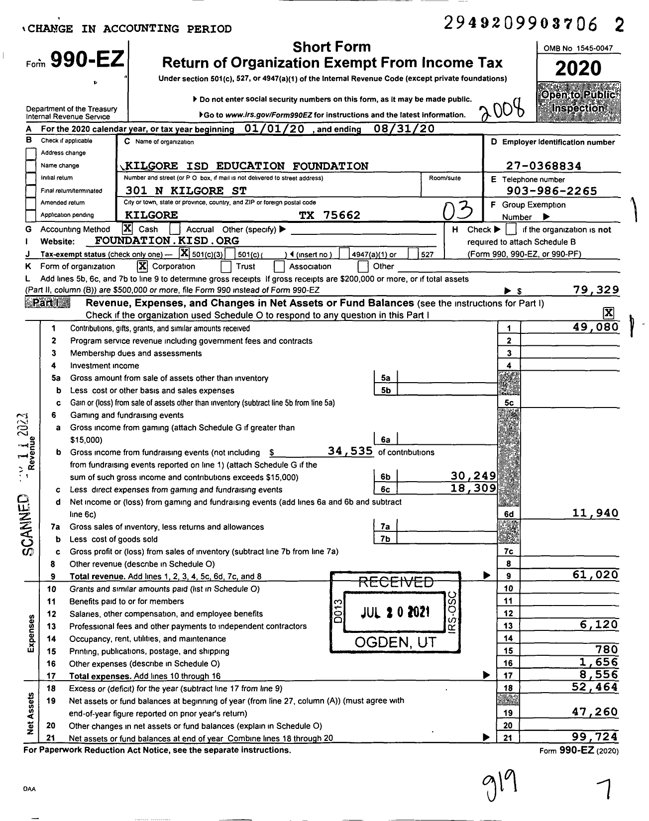 Image of first page of 2019 Form 990EZ for Kilgore Isd Education Foundation