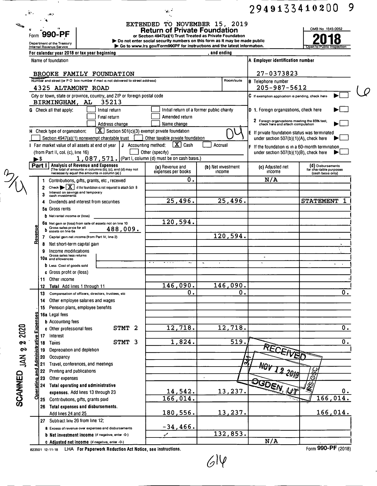 Image of first page of 2018 Form 990PF for Brooke Family Foundation