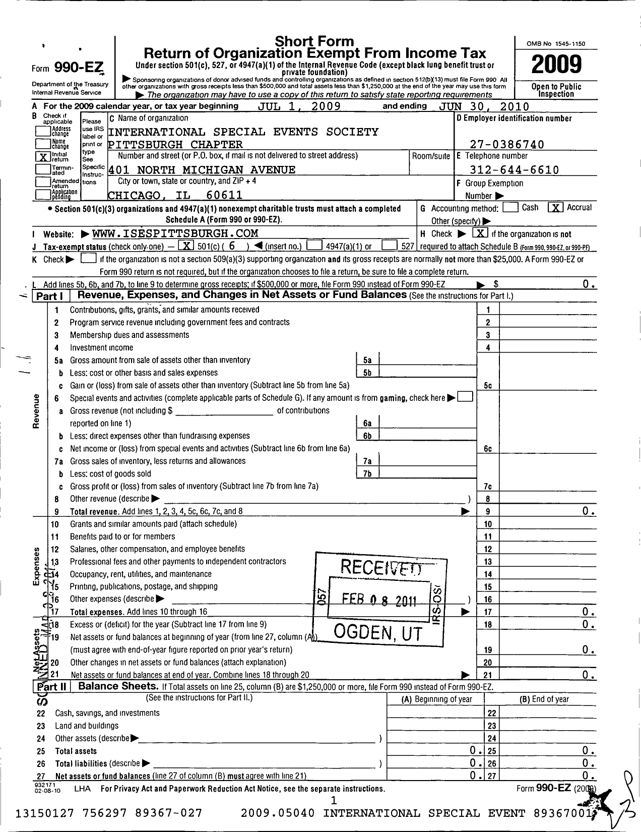 Image of first page of 2009 Form 990EO for Intenational Live Events Association / Pittsburgh Chapter