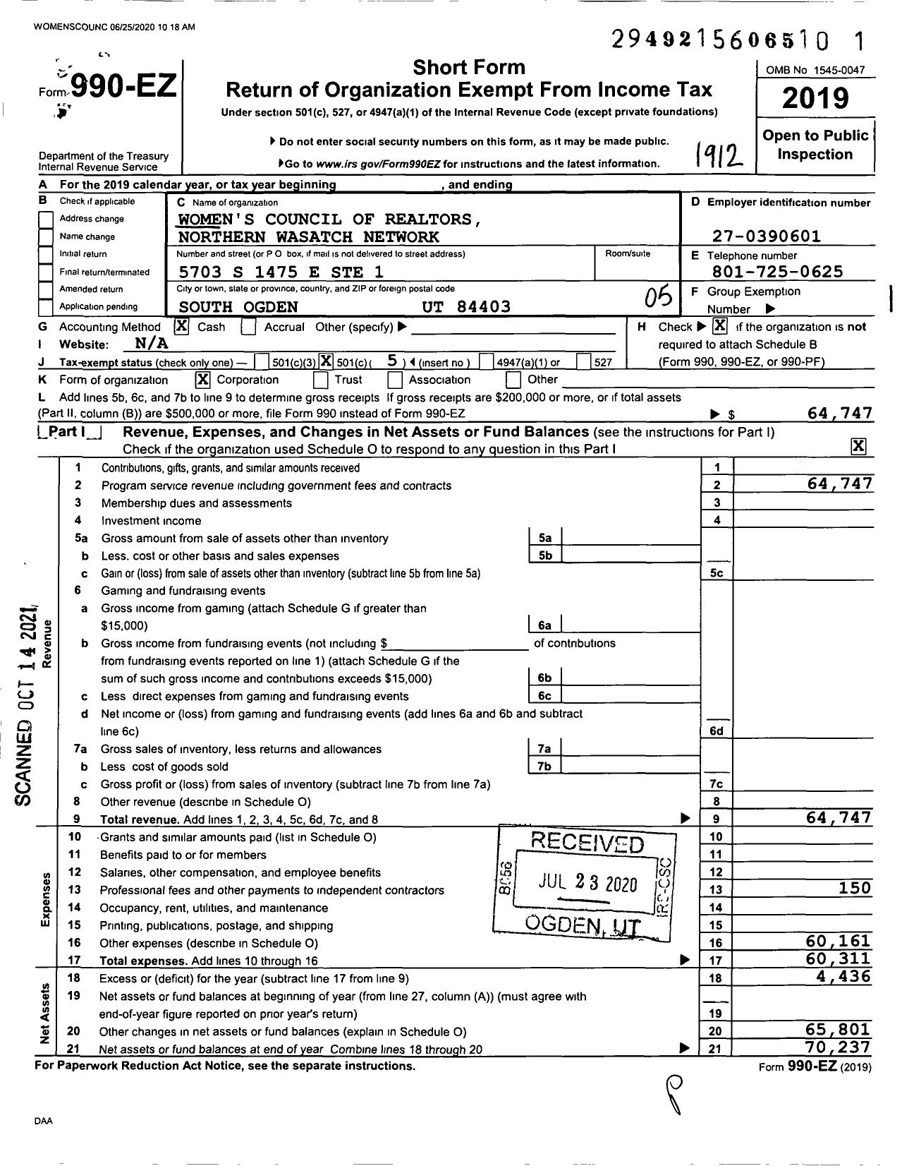 Image of first page of 2019 Form 990EO for Womens Council of Realtors / WCR (WCR)