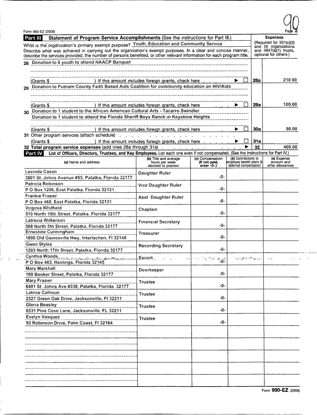 Image of first page of 2008 Form 990EOR for Improved Benevolent and Protective Order of Elks of the World - 484 Nottage Temple