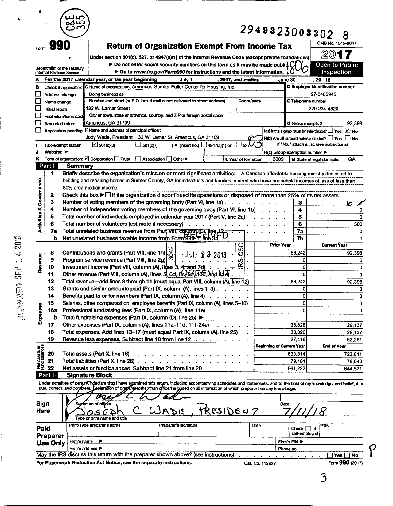 Image of first page of 2017 Form 990 for Americus-Sumter Fuller Center for Housing