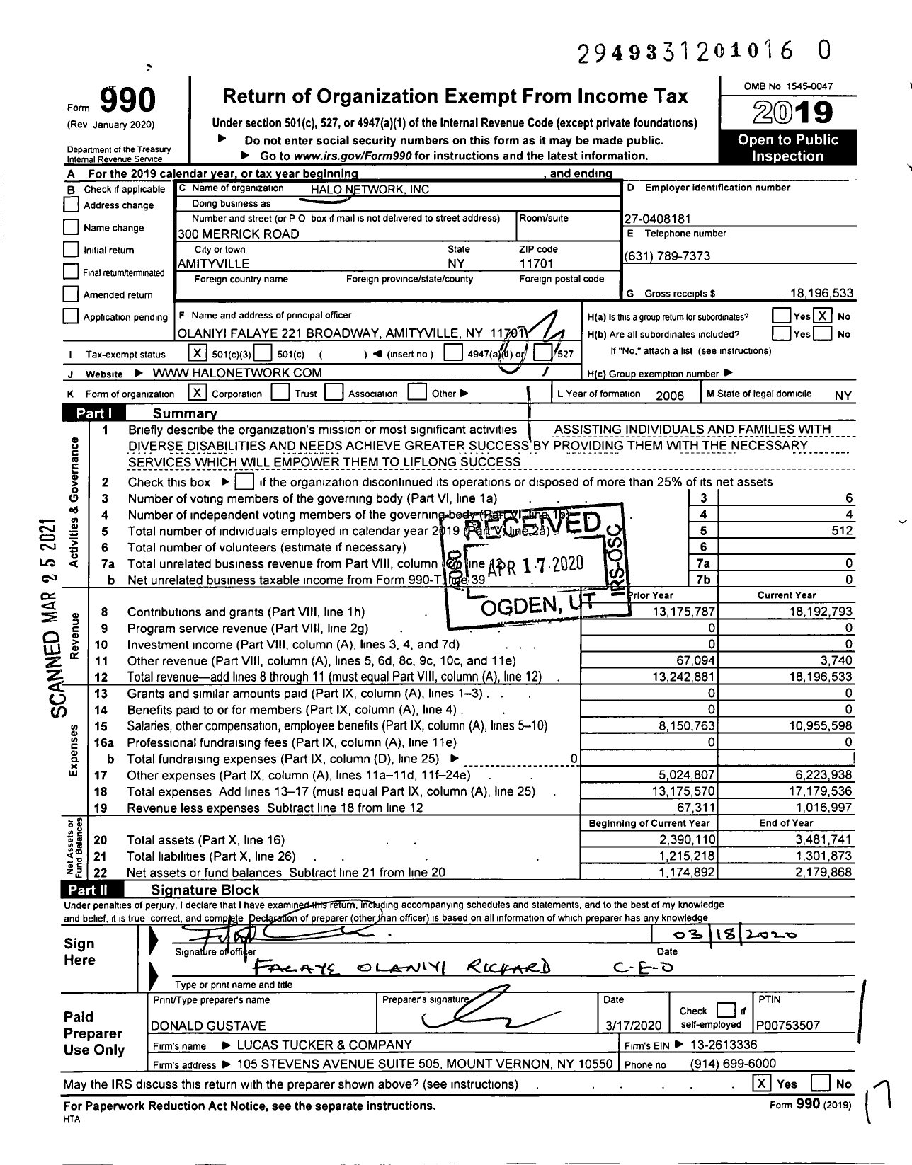 Image of first page of 2019 Form 990 for Halo Network