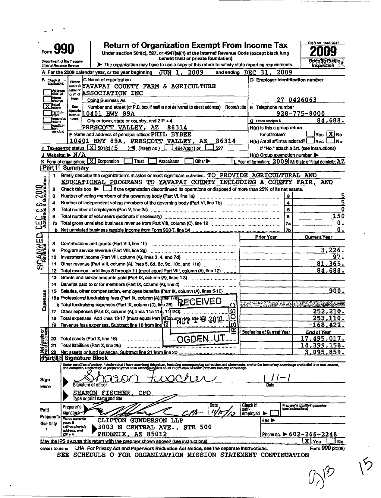 Image of first page of 2009 Form 990O for Yavapai County Farm and Agriculture Association