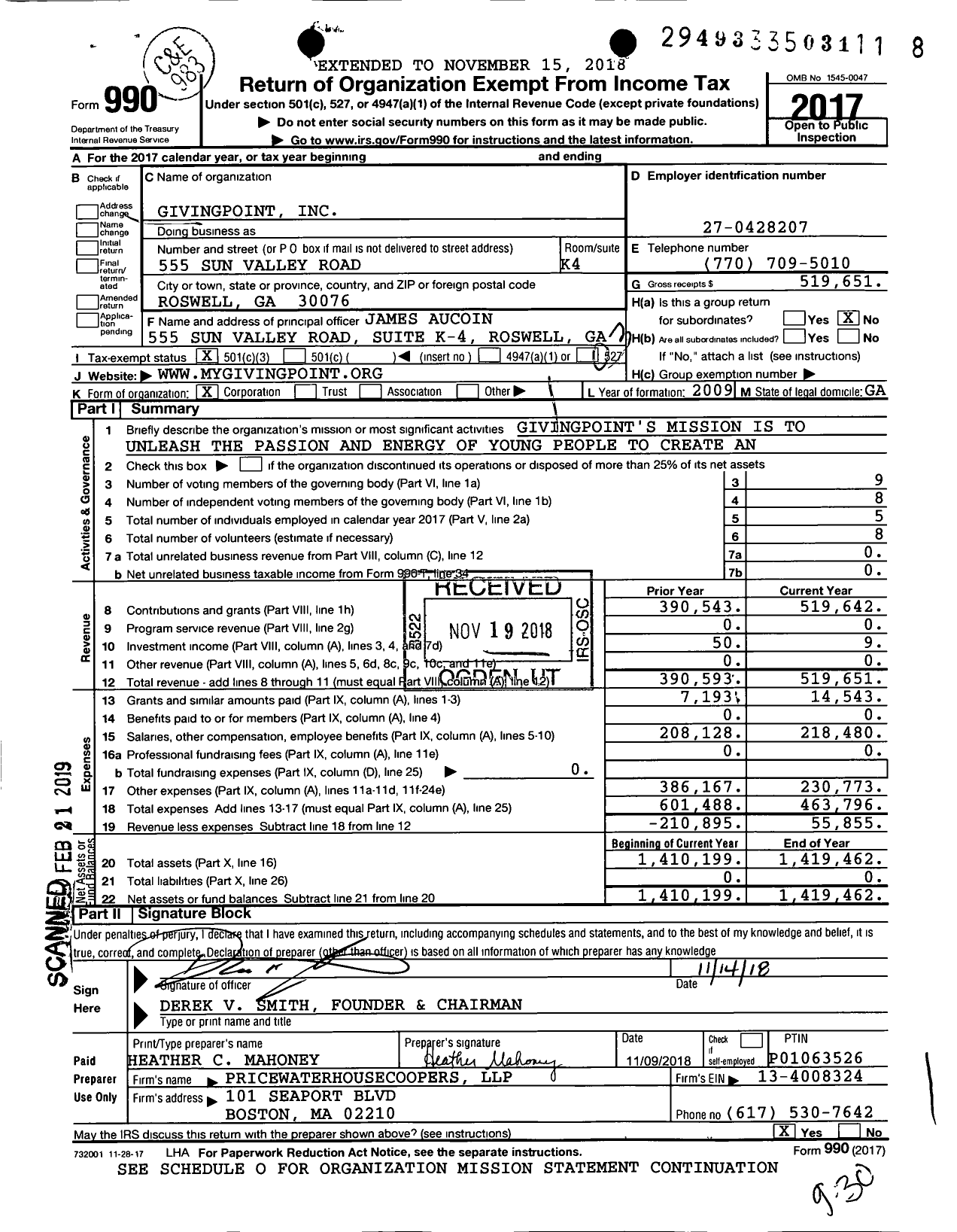 Image of first page of 2017 Form 990 for GivingPoint