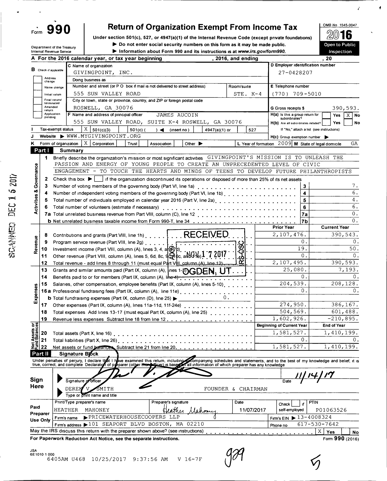 Image of first page of 2016 Form 990 for GivingPoint