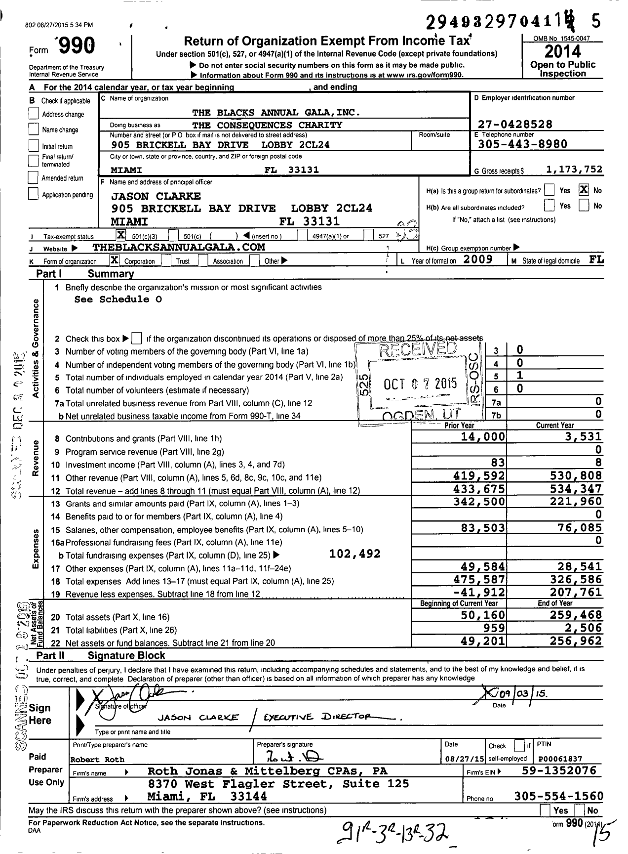 Image of first page of 2014 Form 990 for The Blacks Annual Galainc