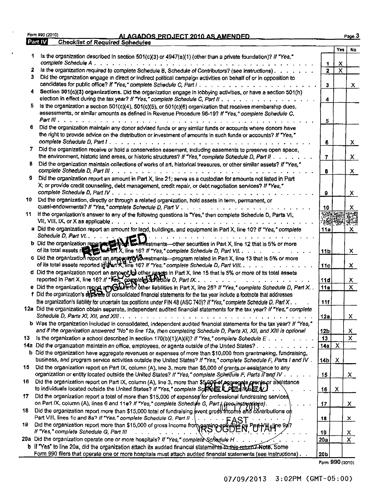 Image of first page of 2010 Form 990R for Alagados Project