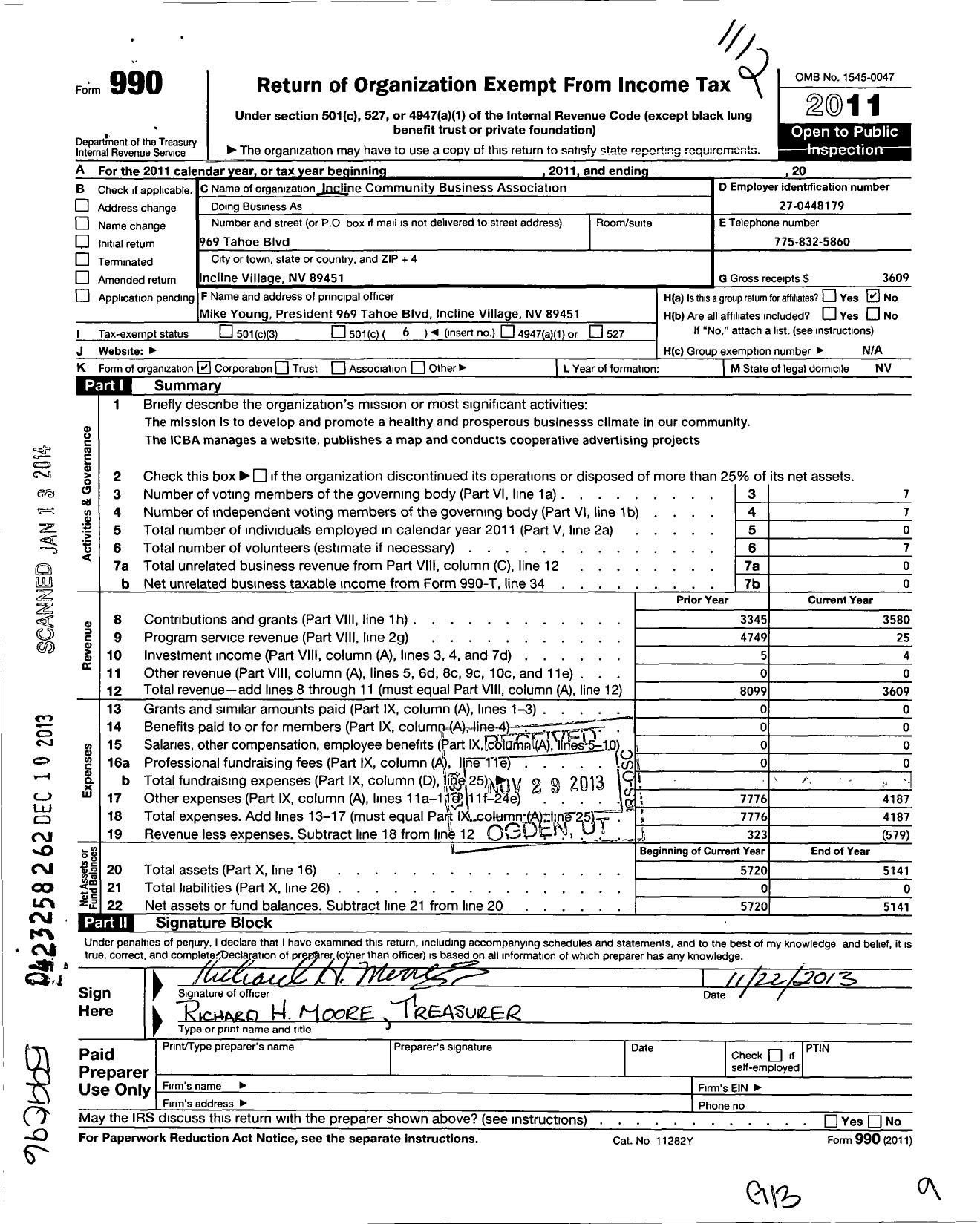 Image of first page of 2011 Form 990O for Incline Village Crystal Bay Association