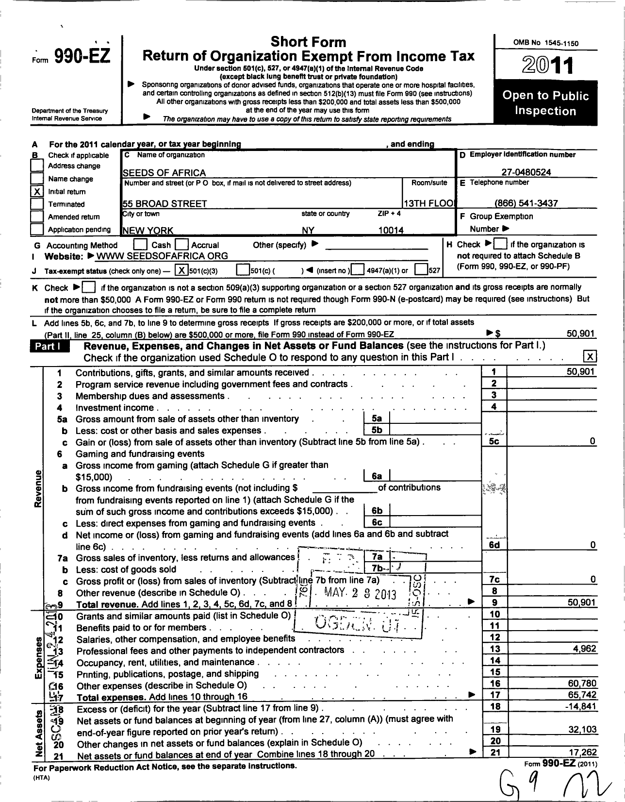 Image of first page of 2011 Form 990EZ for New Africa Foundation