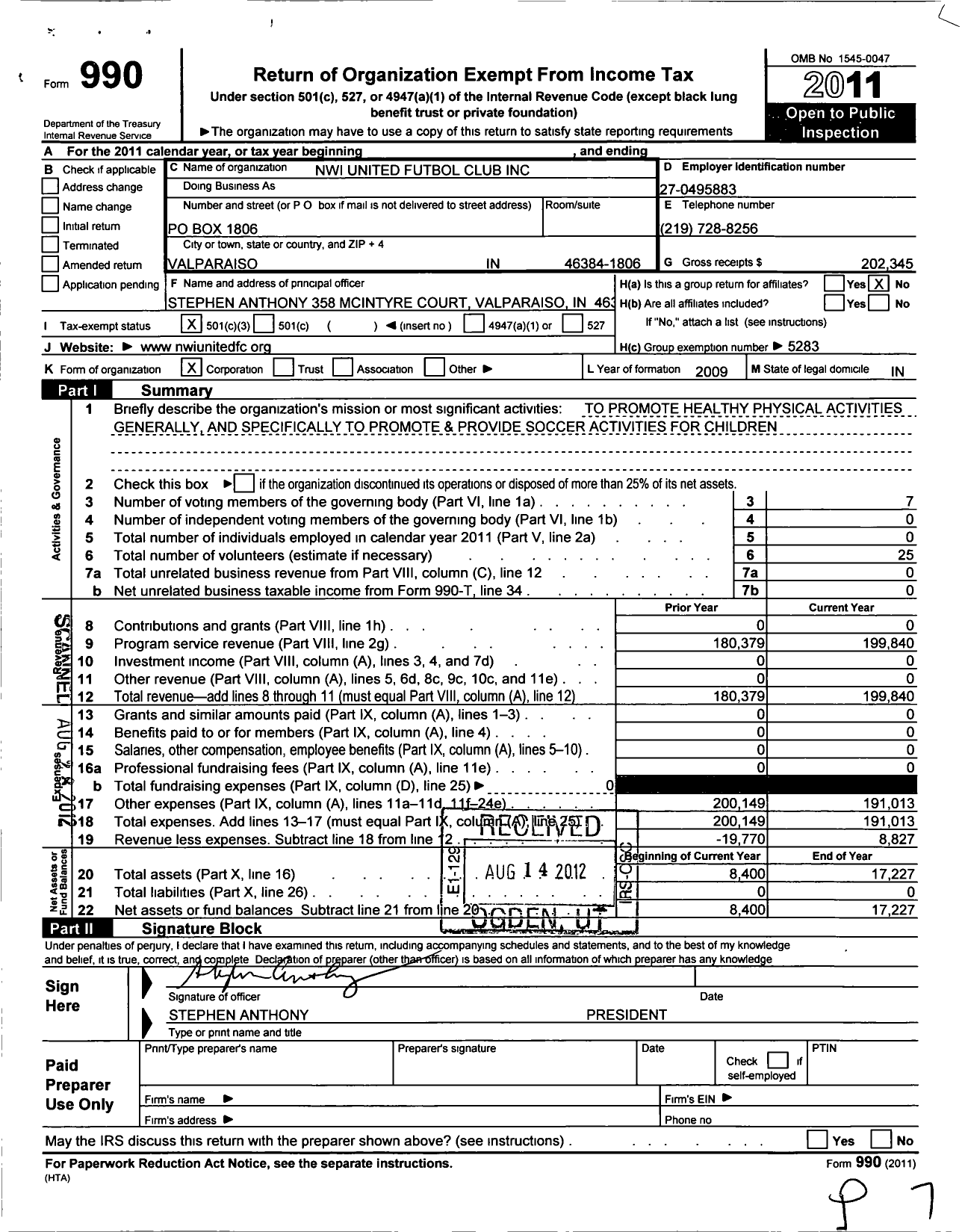 Image of first page of 2011 Form 990 for NWI Lions United