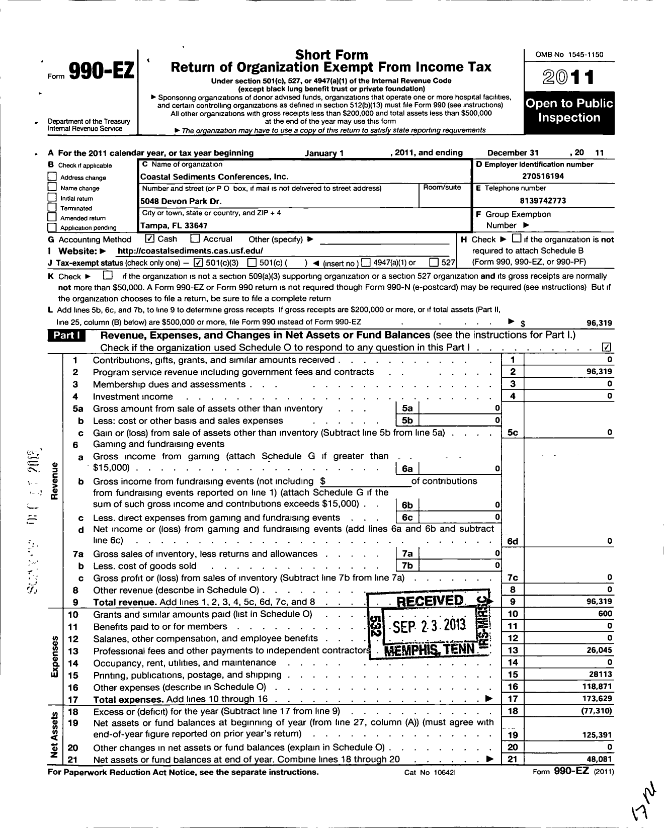Image of first page of 2011 Form 990EZ for Coastal Sediments Conferences