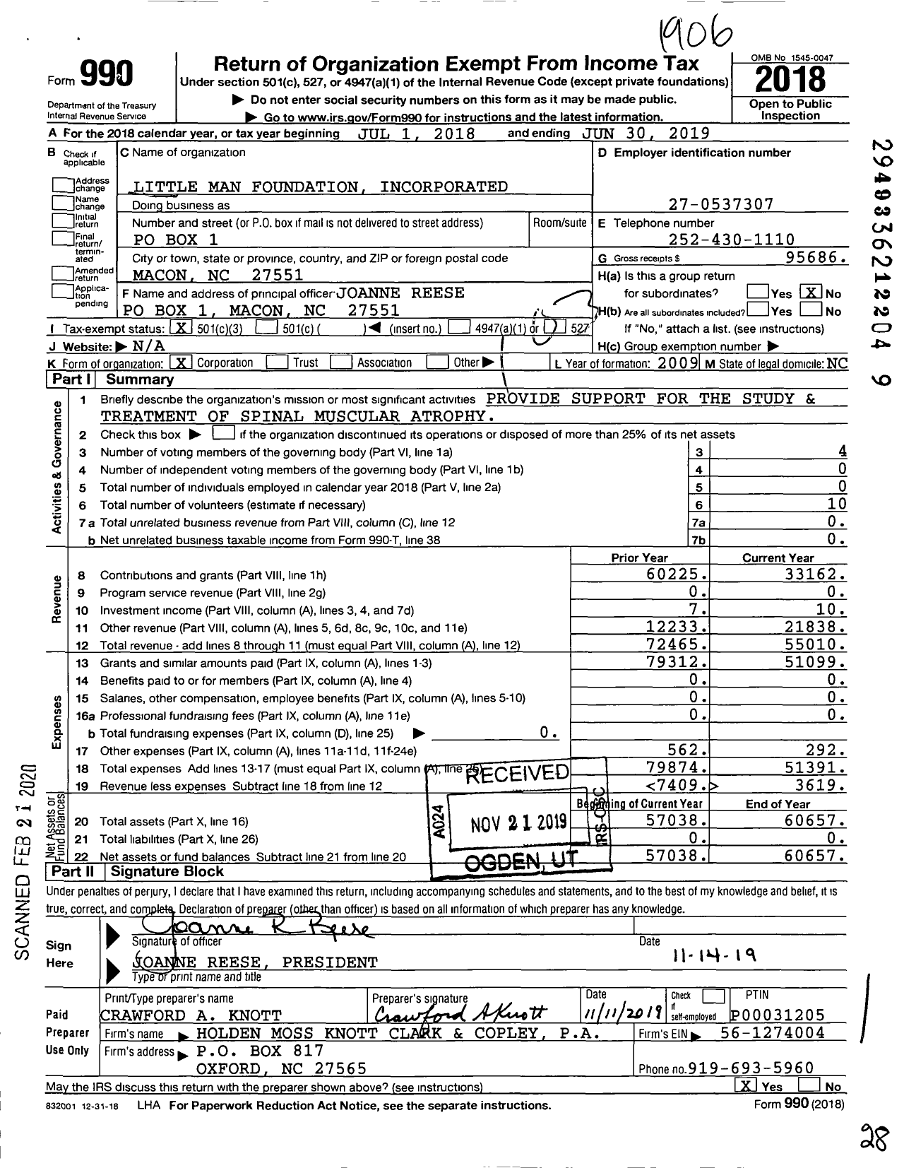 Image of first page of 2018 Form 990 for Little Man Foundation Incorporated