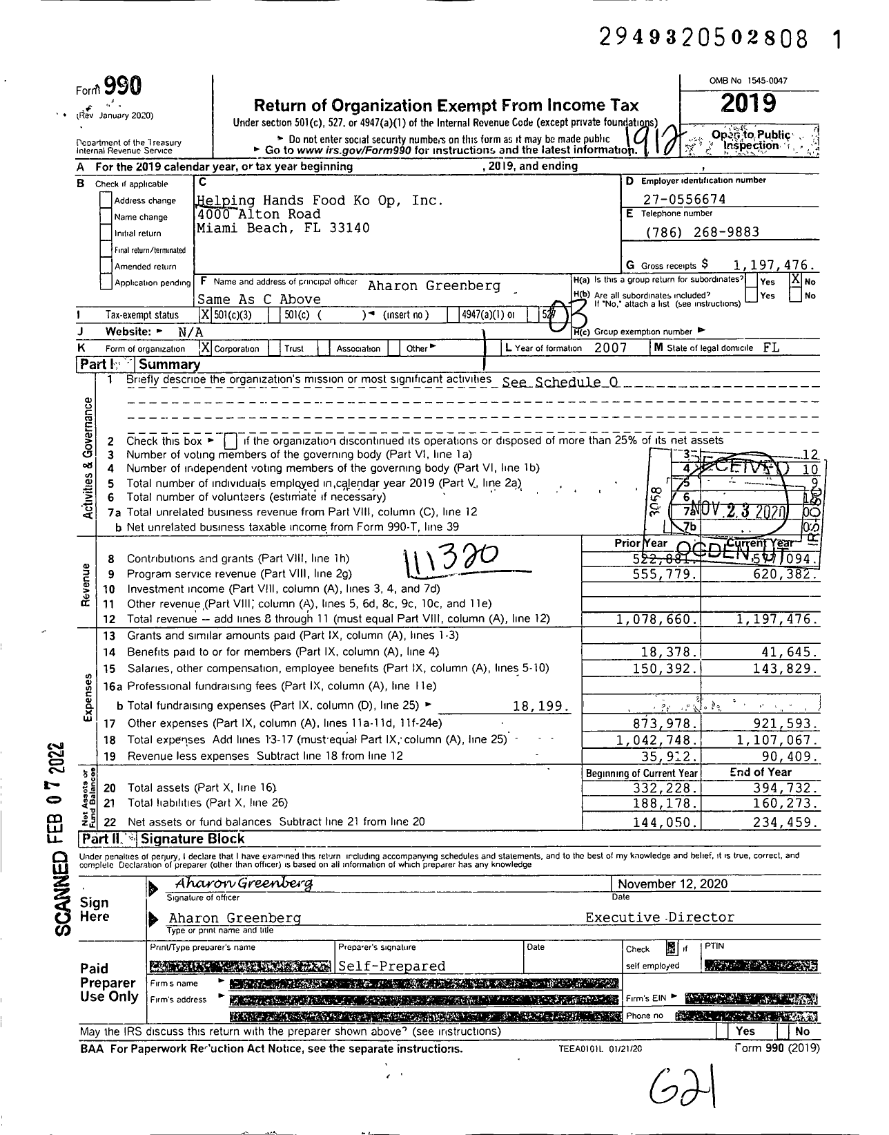 Image of first page of 2019 Form 990 for Helping Hands Food Ko Op