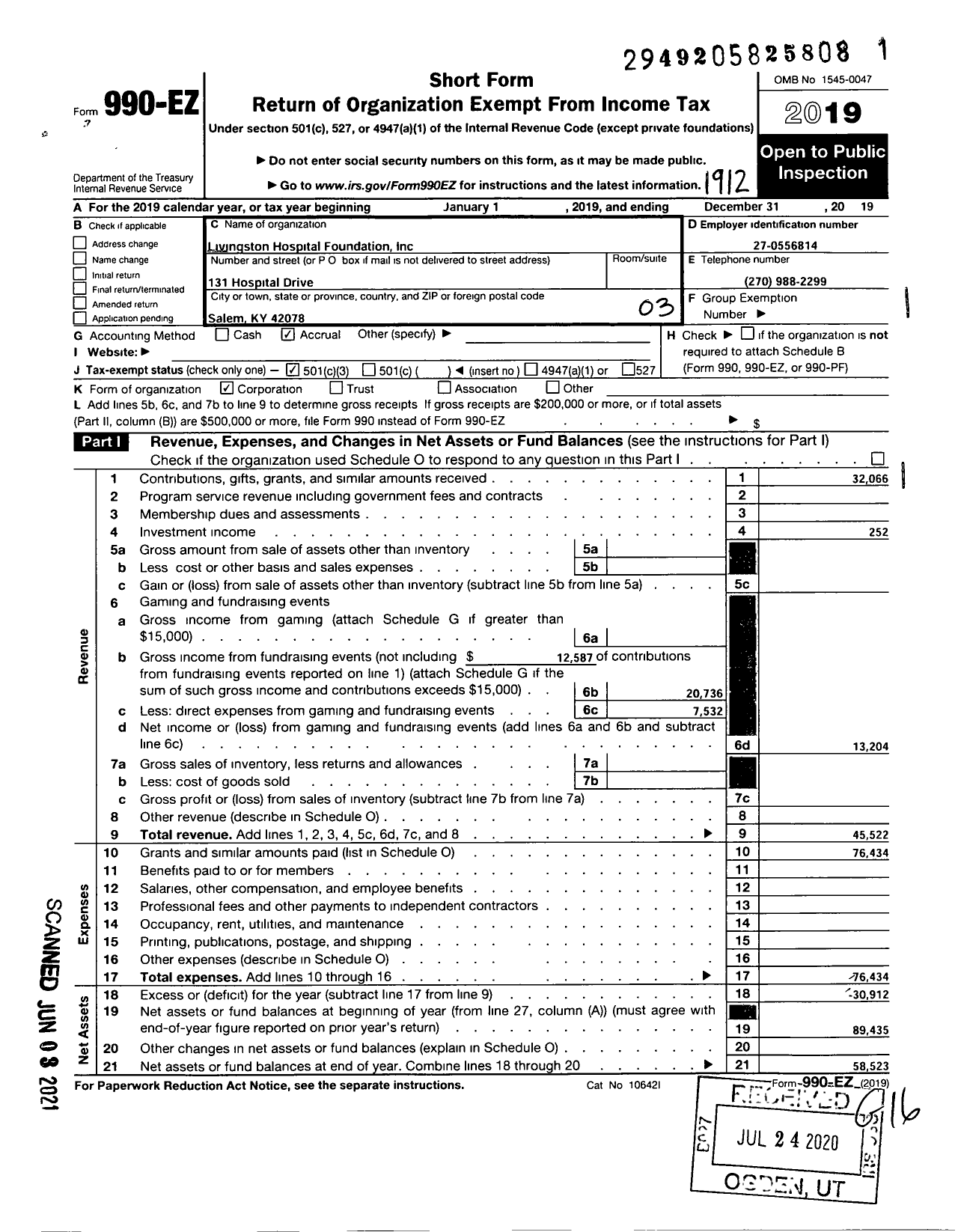 Image of first page of 2019 Form 990EZ for Livingston Hospital Foundation
