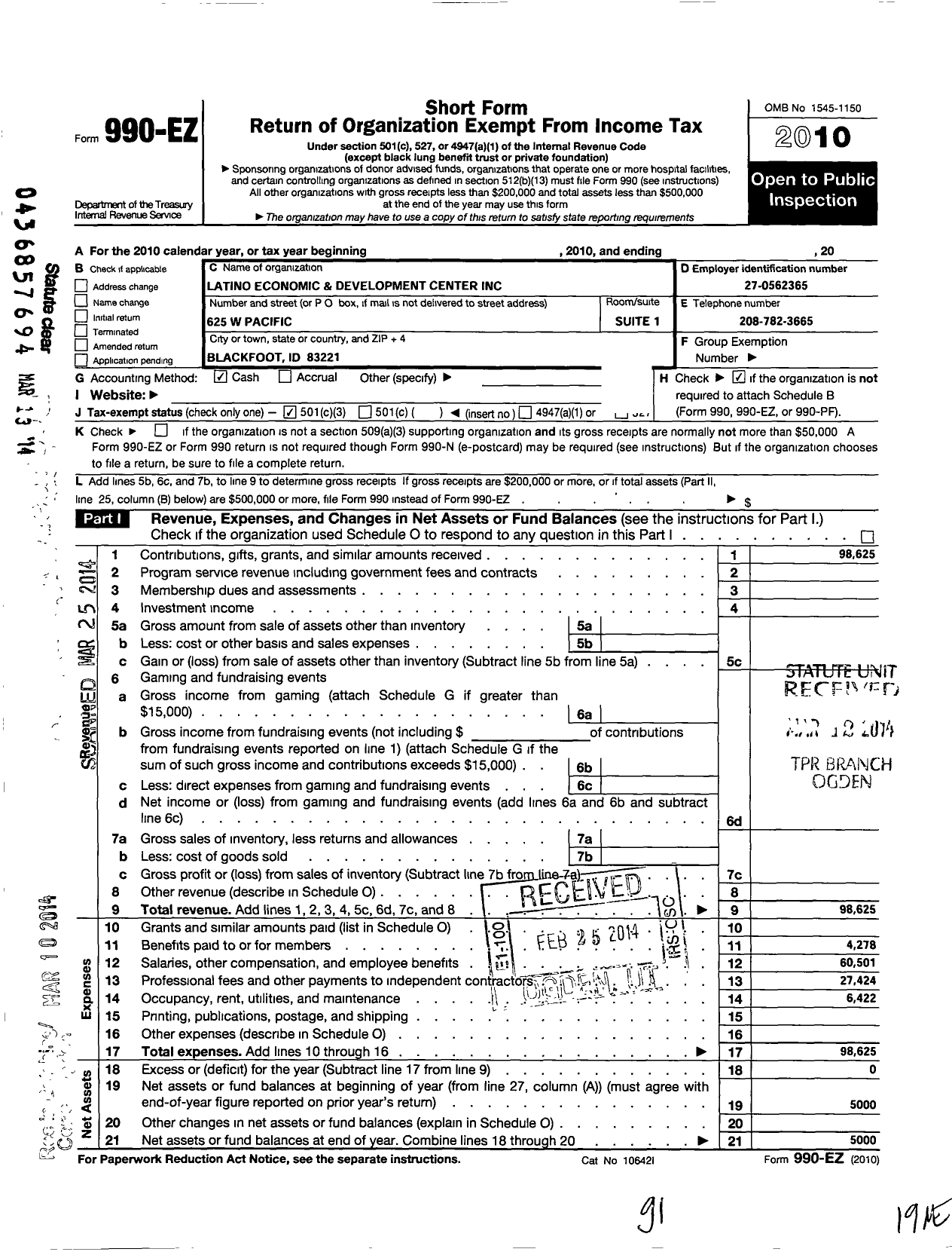 Image of first page of 2010 Form 990EZ for Latino Economic and Development Center (LEAD)