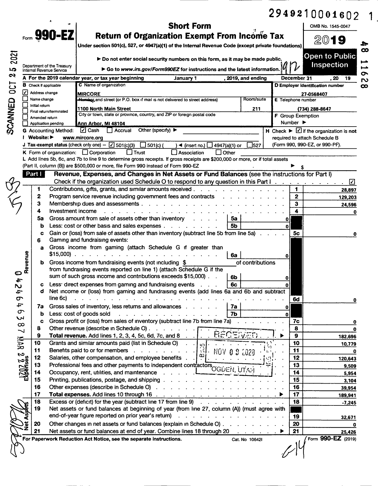 Image of first page of 2019 Form 990EZ for Mircore