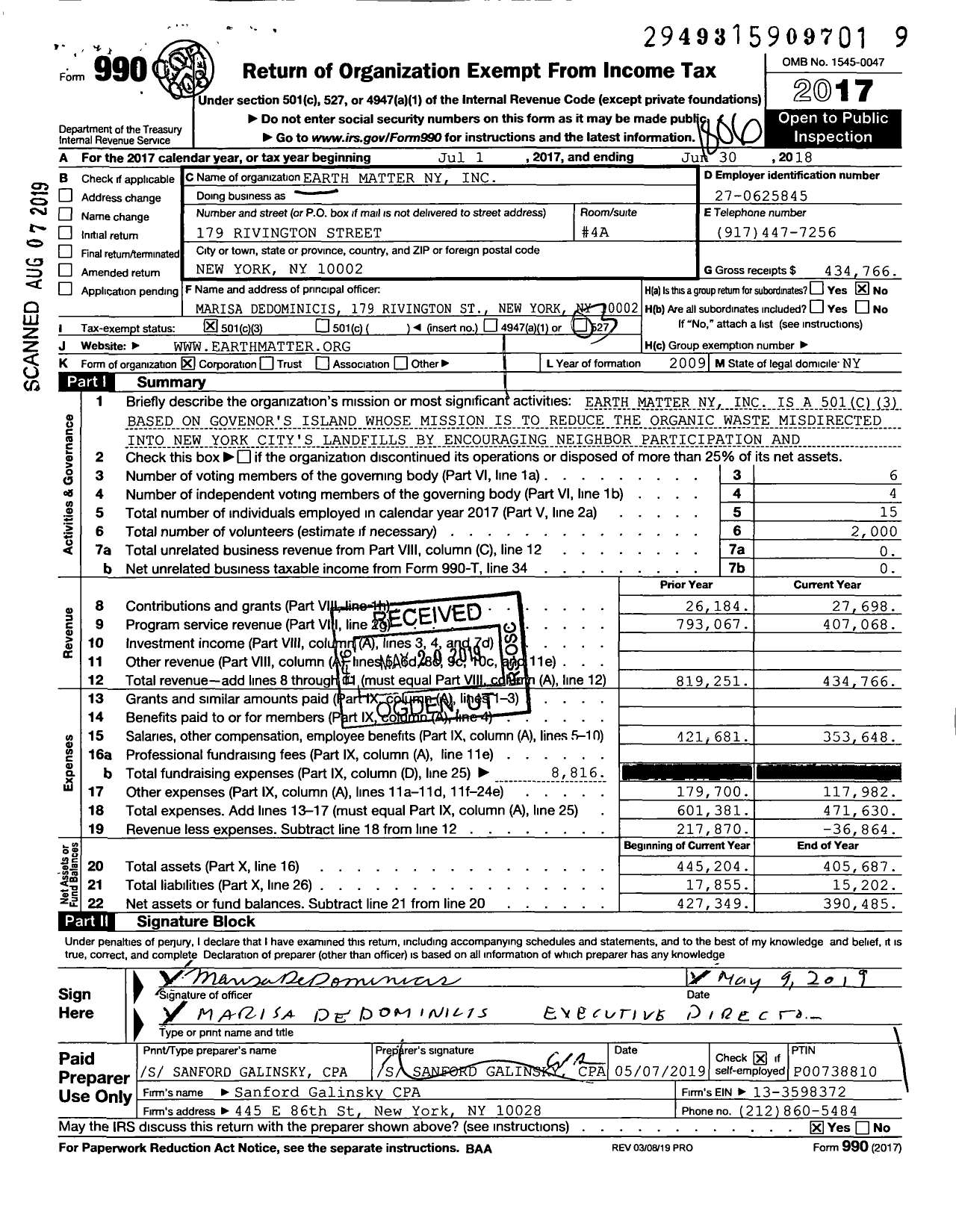 Image of first page of 2017 Form 990 for Earth Matter NY