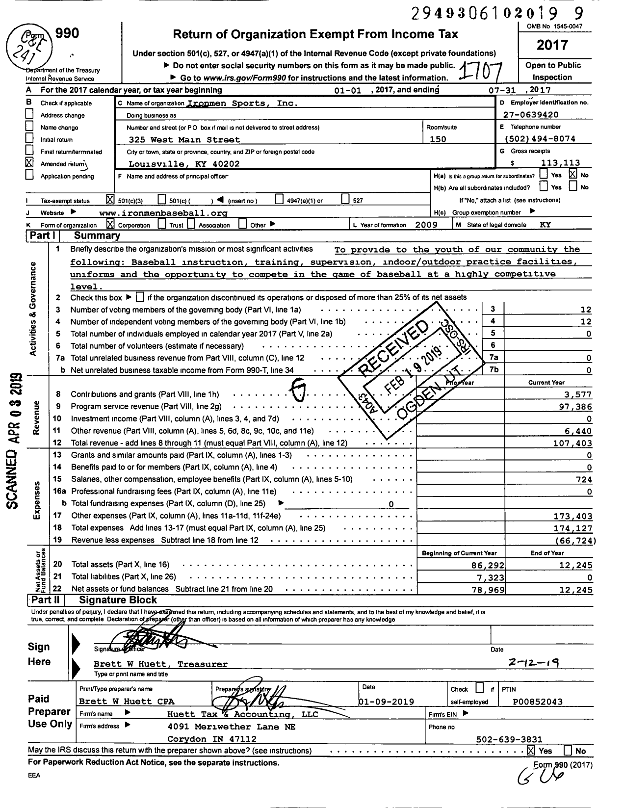 Image of first page of 2016 Form 990 for Ironmen Sports