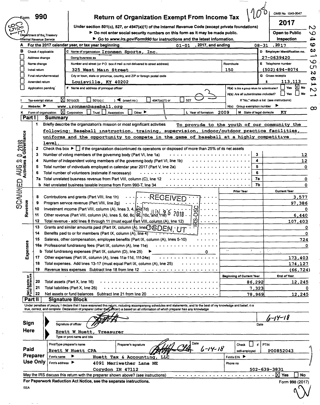 Image of first page of 2016 Form 990 for Ironmen Sports