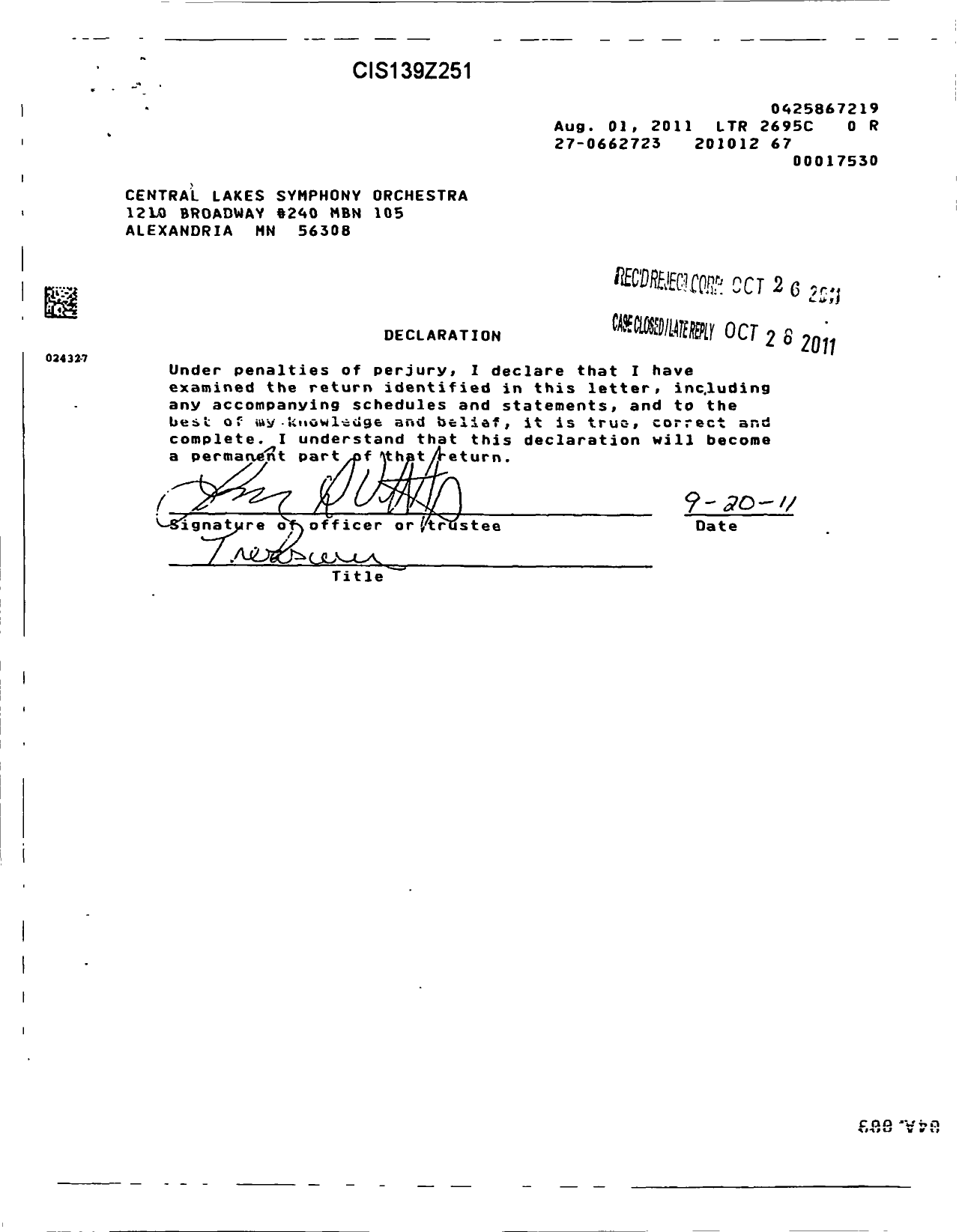 Image of first page of 2010 Form 990ER for Central Lakes Symphony Orchestra