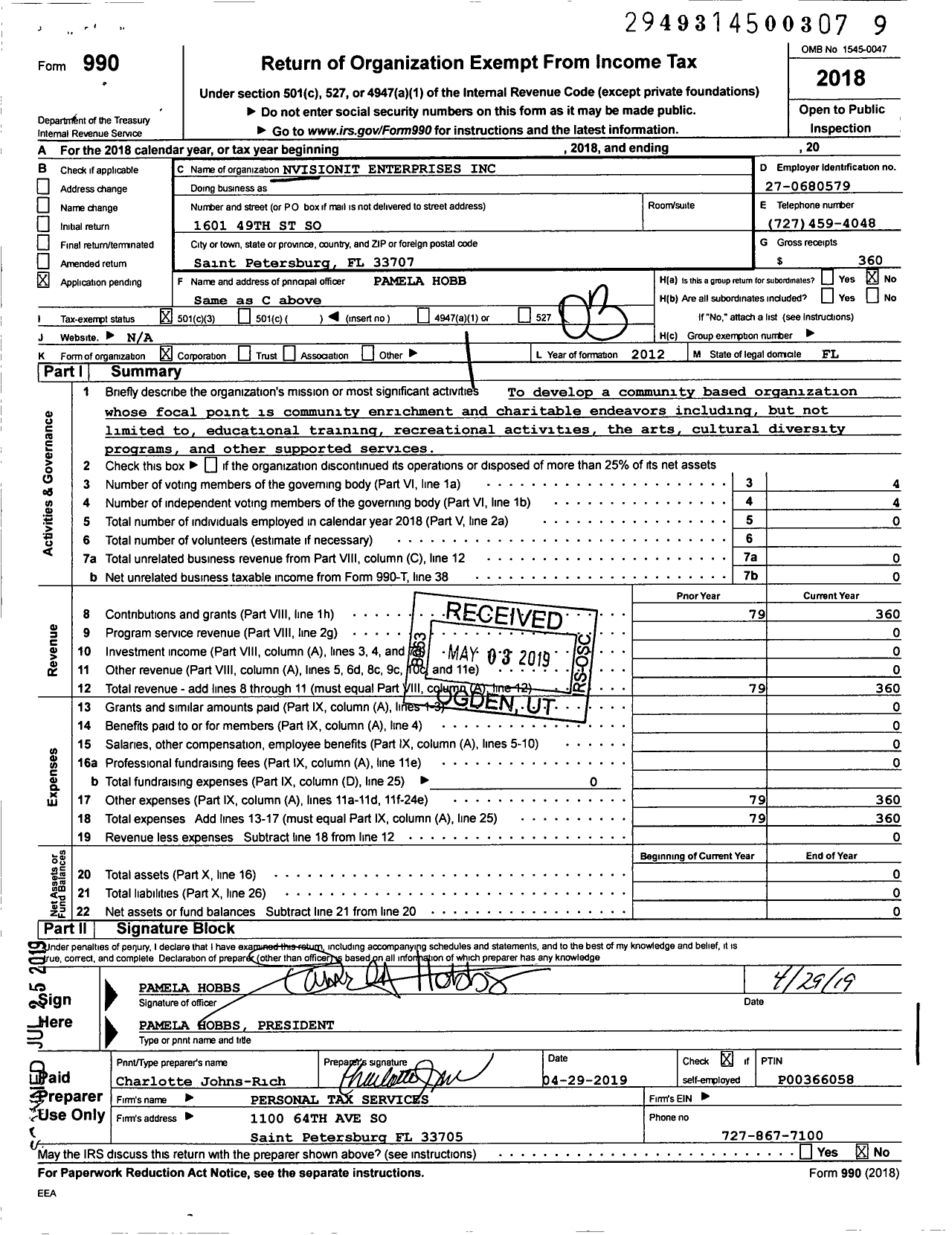 Image of first page of 2018 Form 990 for Nvisionit Enterprises