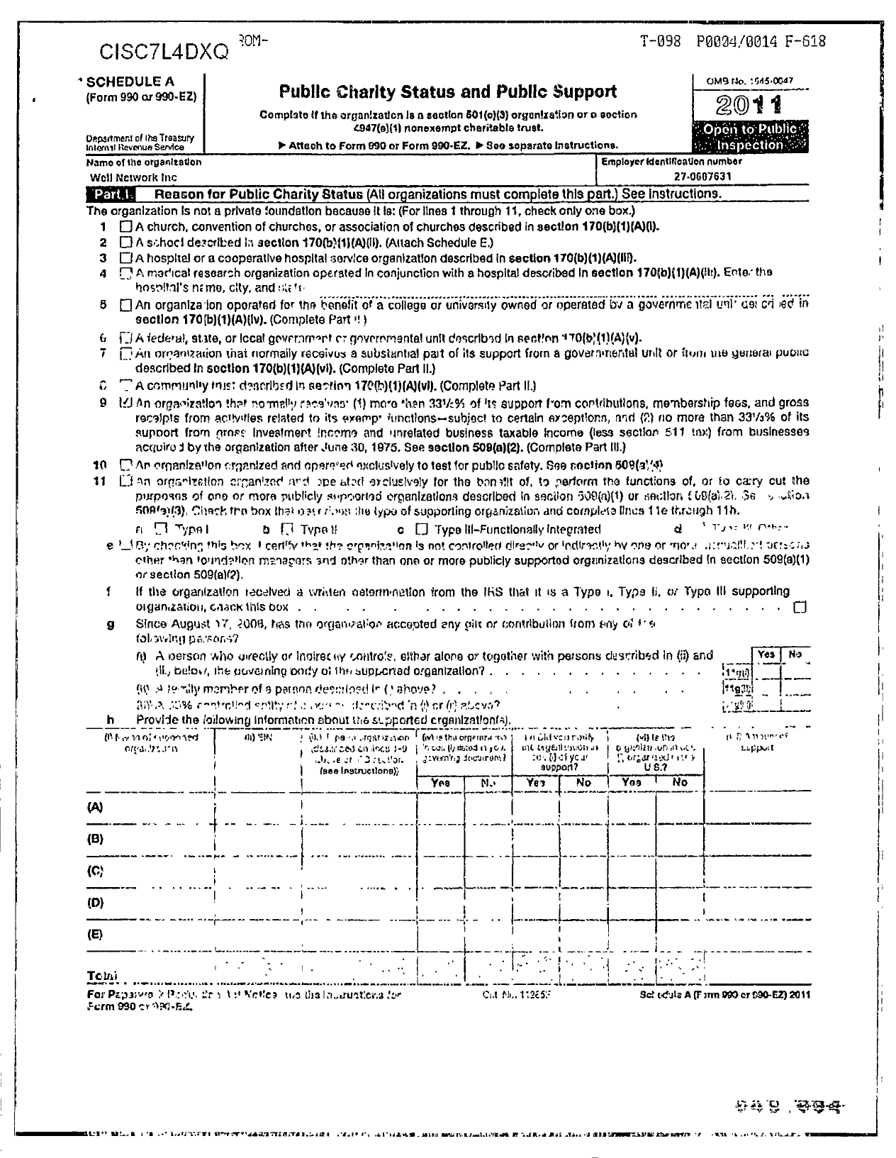 Image of first page of 2011 Form 990ER for Well Network