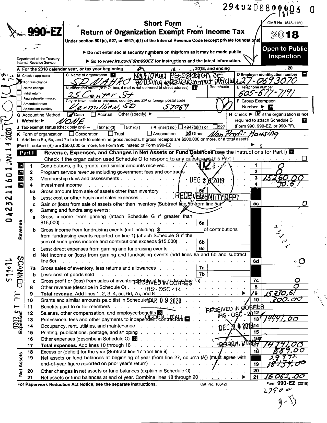 Image of first page of 2018 Form 990EZ for National Association of Housing and Redevelopment Officals