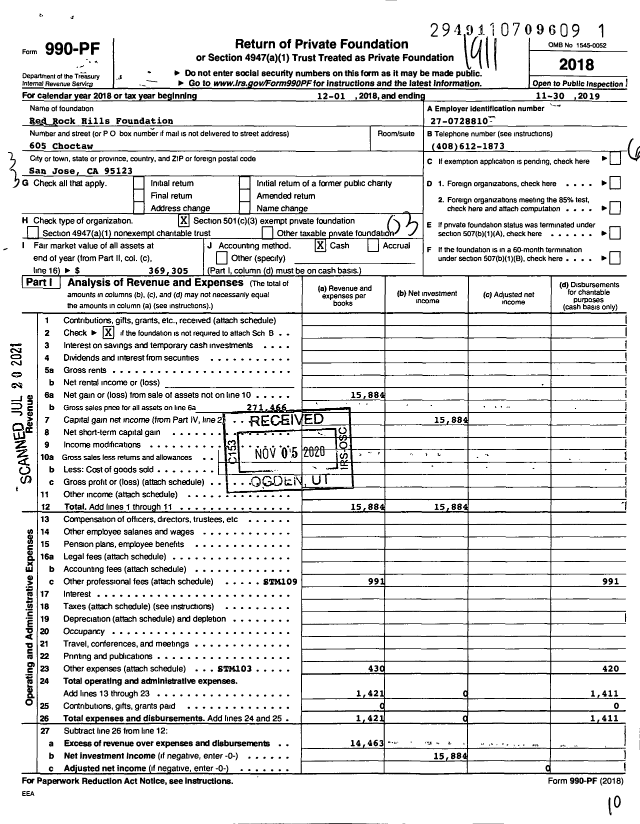 Image of first page of 2018 Form 990PF for Redrock Hills Foundation