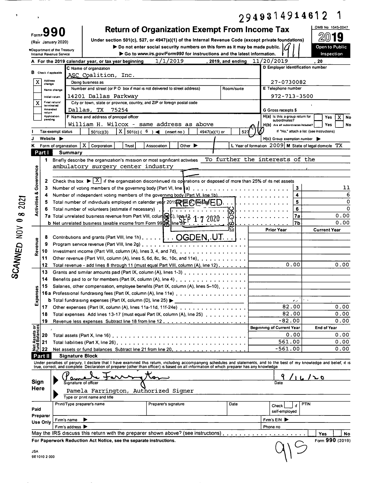 Image of first page of 2018 Form 990O for Asc Coalition