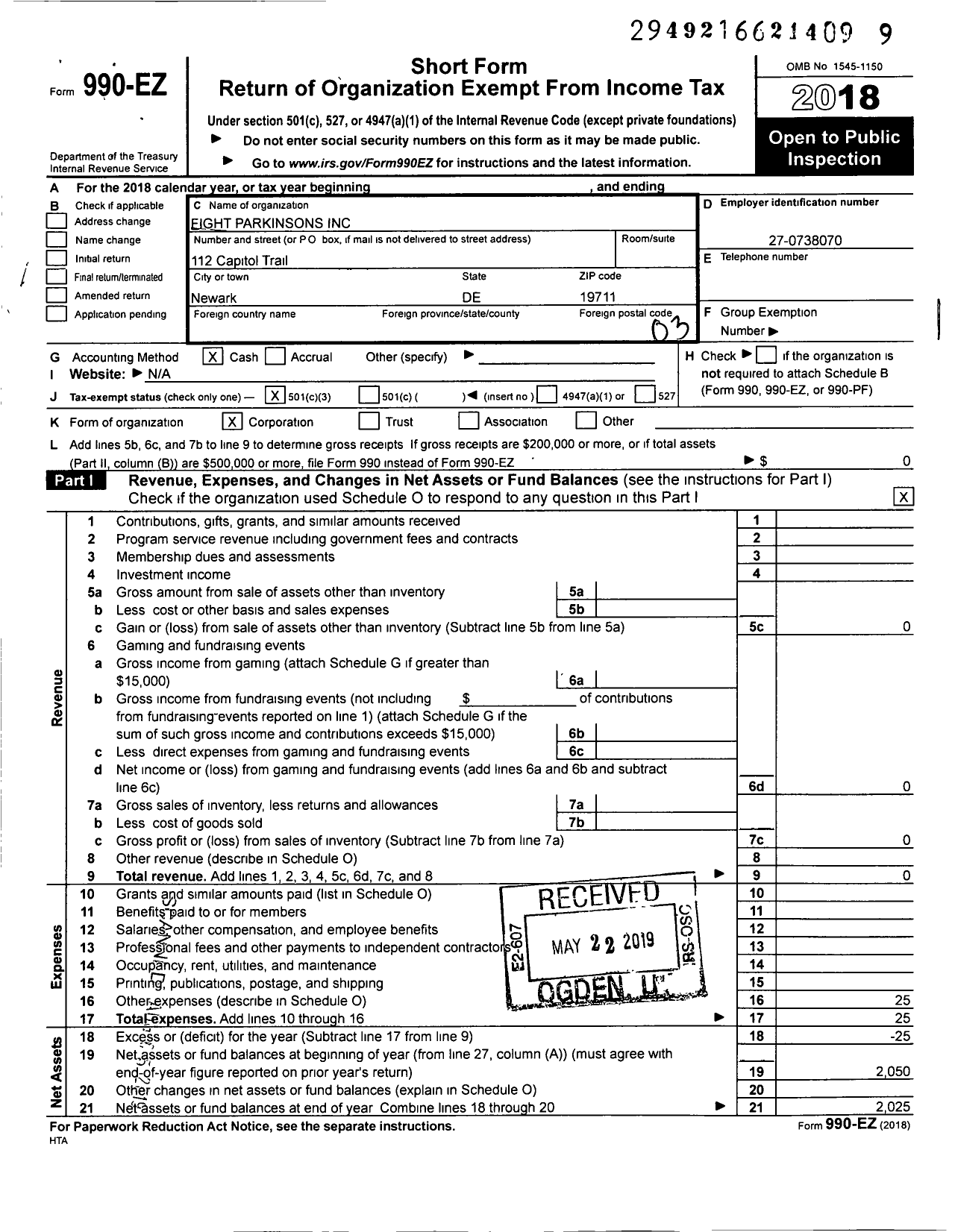 Image of first page of 2018 Form 990EZ for Fr8auctions Humanitarian Aid Foundation