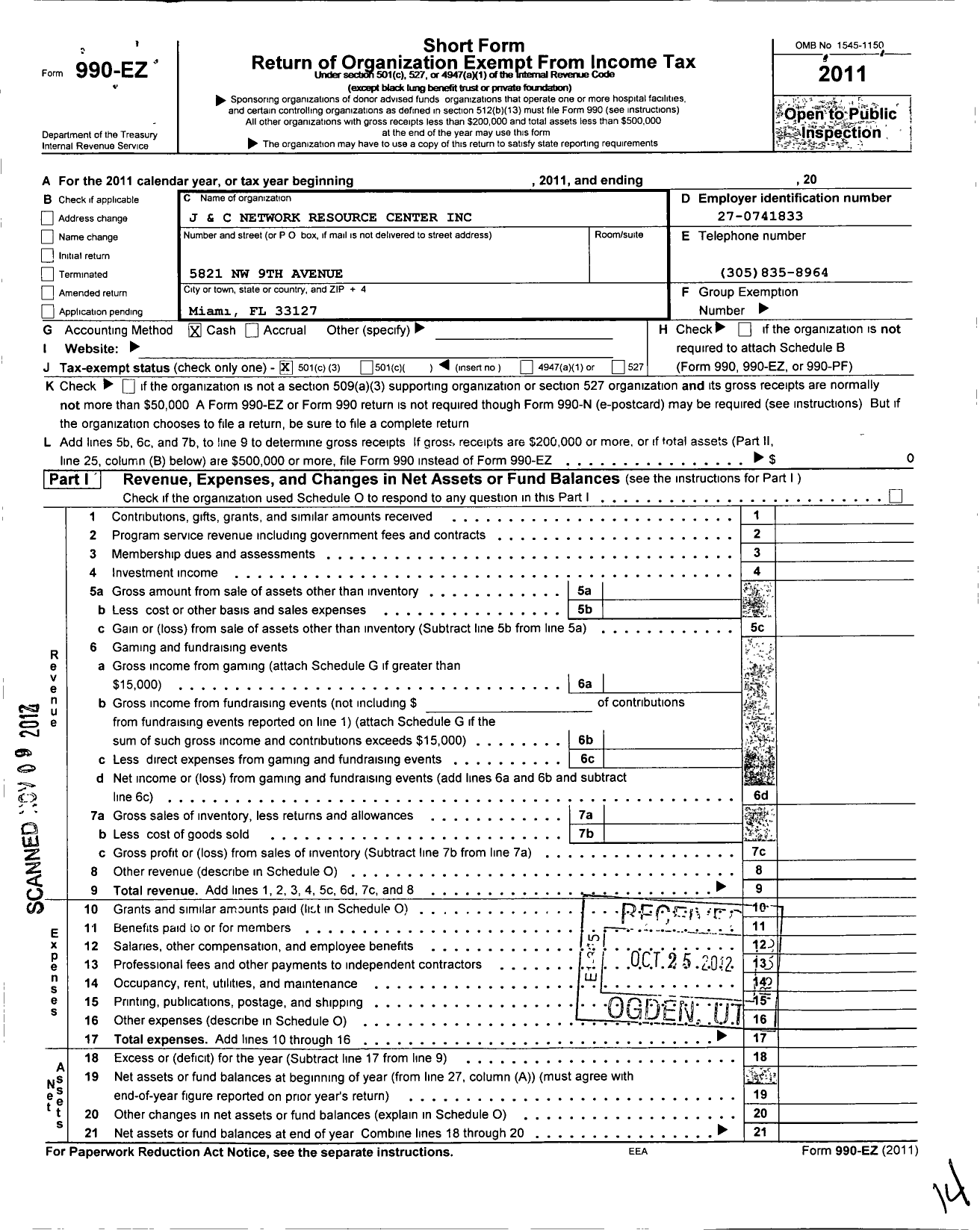 Image of first page of 2011 Form 990EZ for J and C Network Resource Center