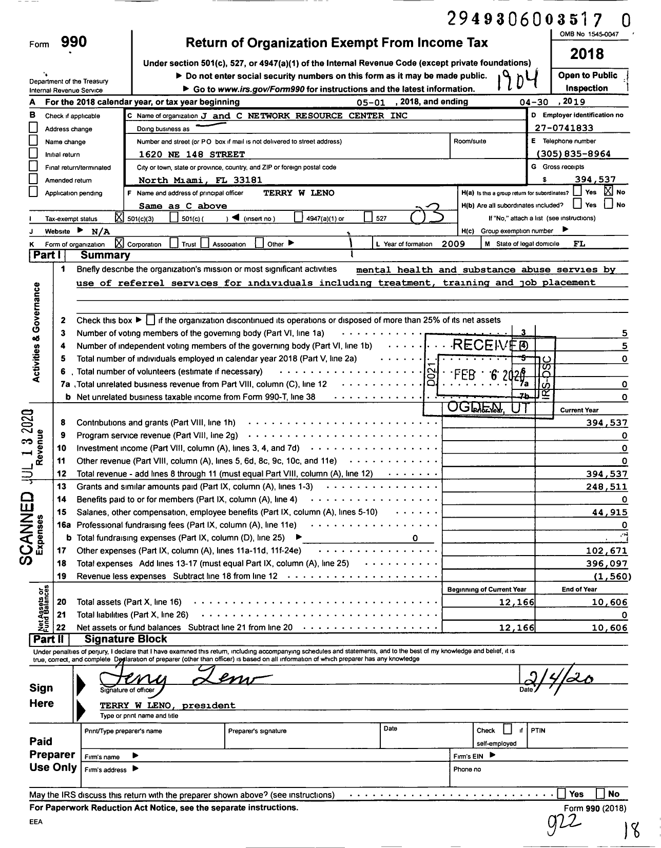 Image of first page of 2018 Form 990 for J and C Network Resource Center