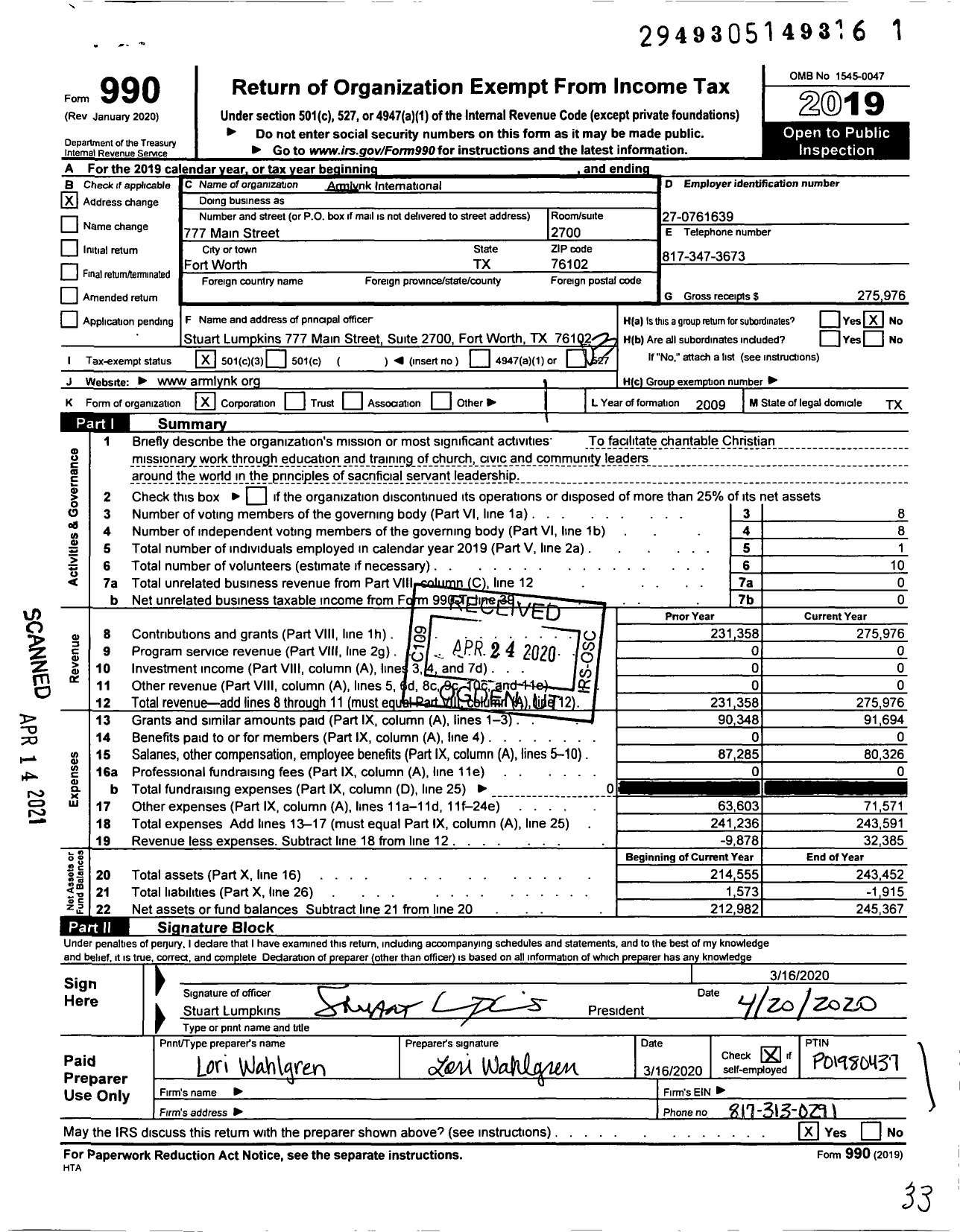 Image of first page of 2019 Form 990 for Armlynk International