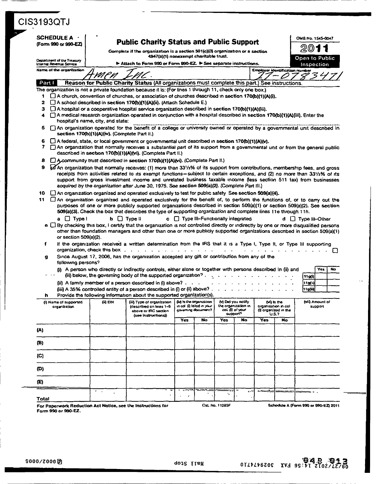 Image of first page of 2011 Form 990ER for Amen