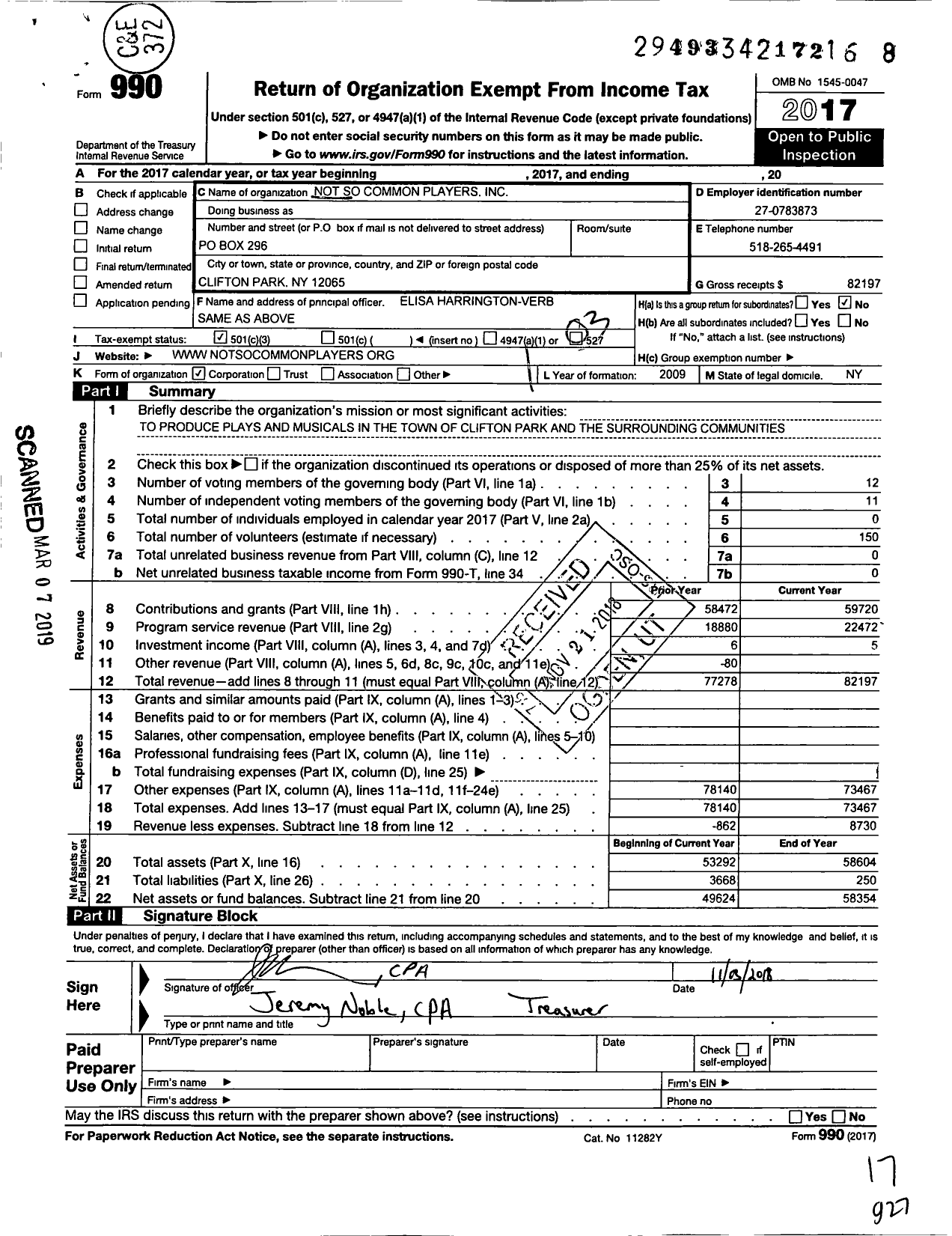 Image of first page of 2017 Form 990 for Not So Common Players