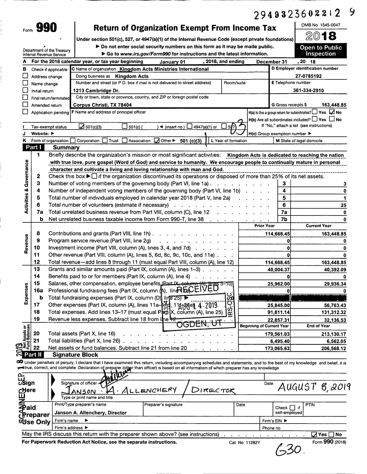 Image of first page of 2018 Form 990 for Kingdom Acts
