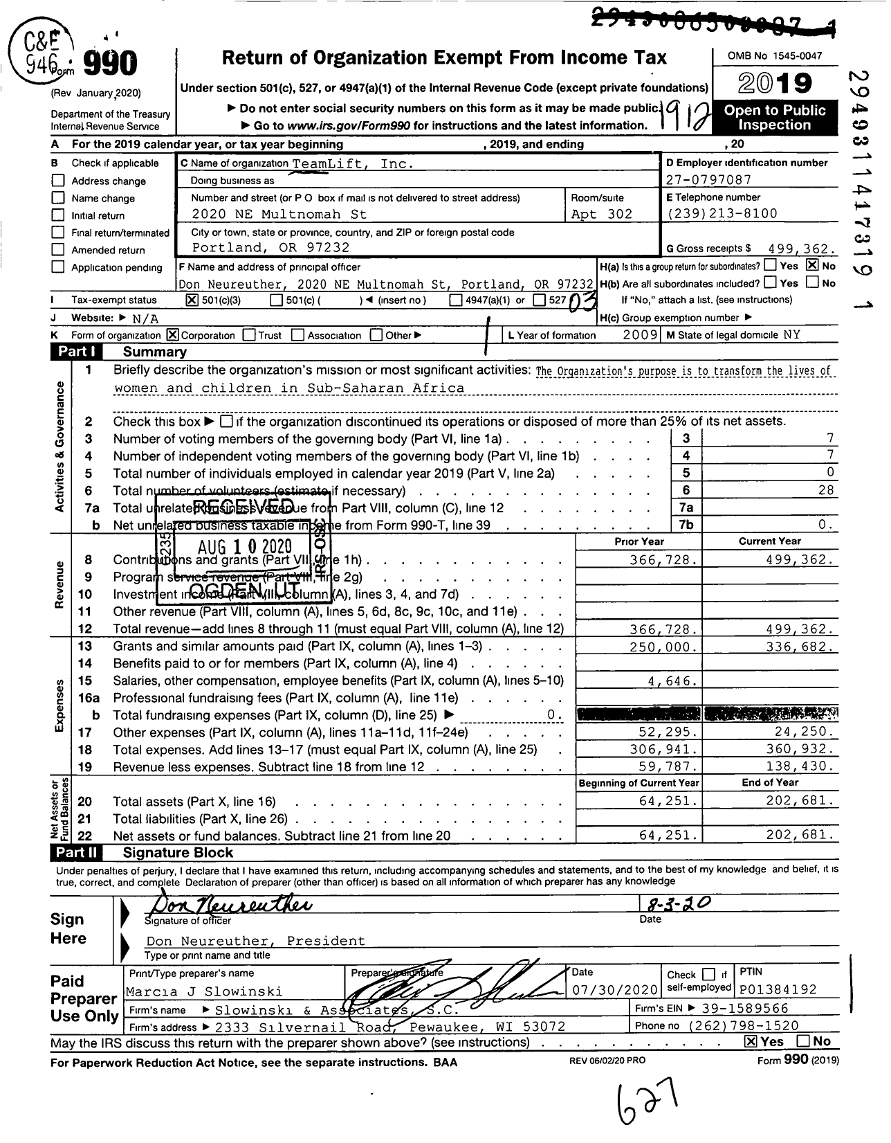 Image of first page of 2019 Form 990 for TeamLift