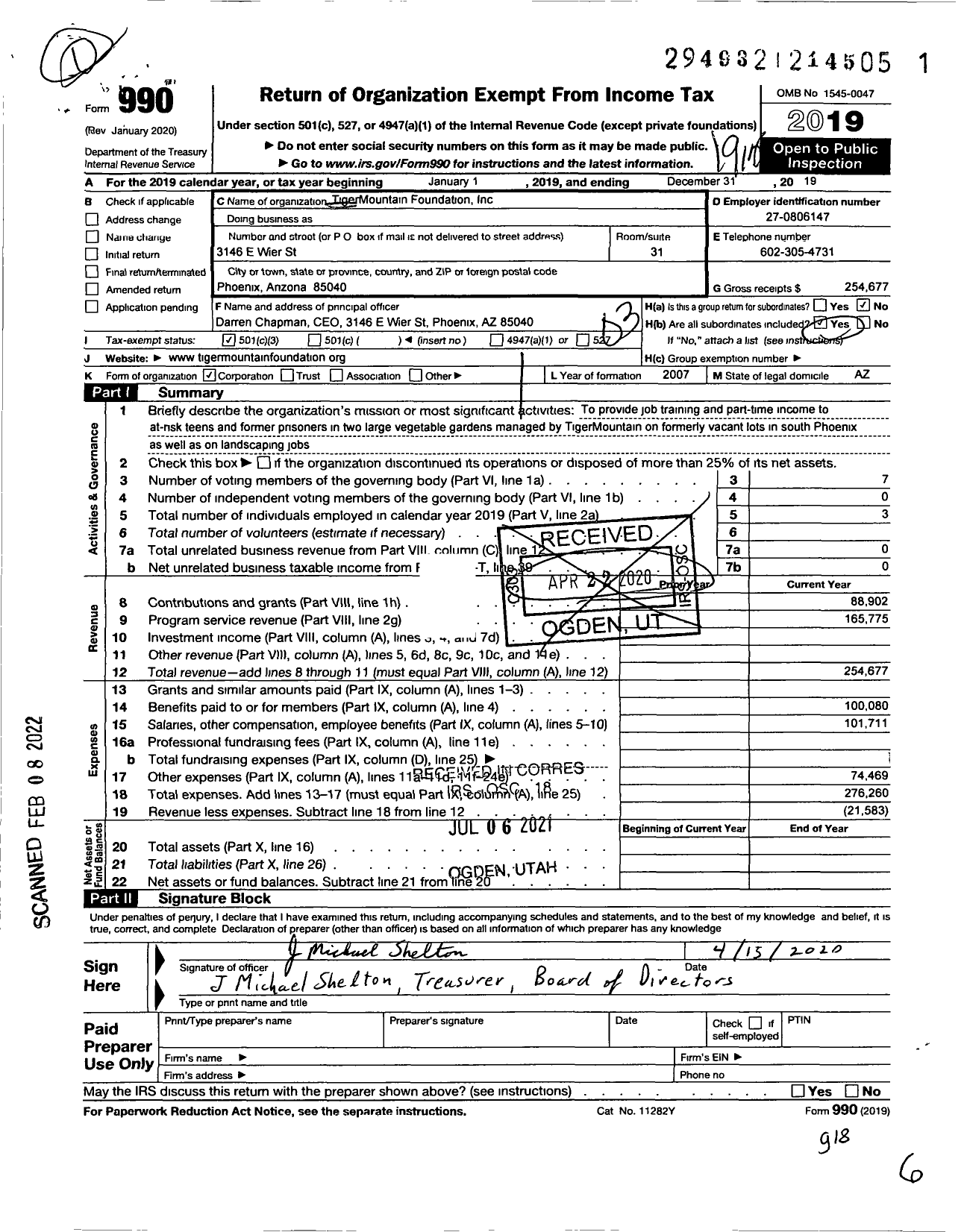 Image of first page of 2019 Form 990 for TigerMountain Foundation