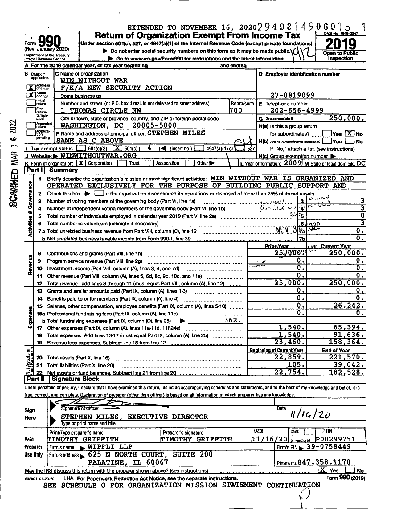 Image of first page of 2019 Form 990O for Win Without War