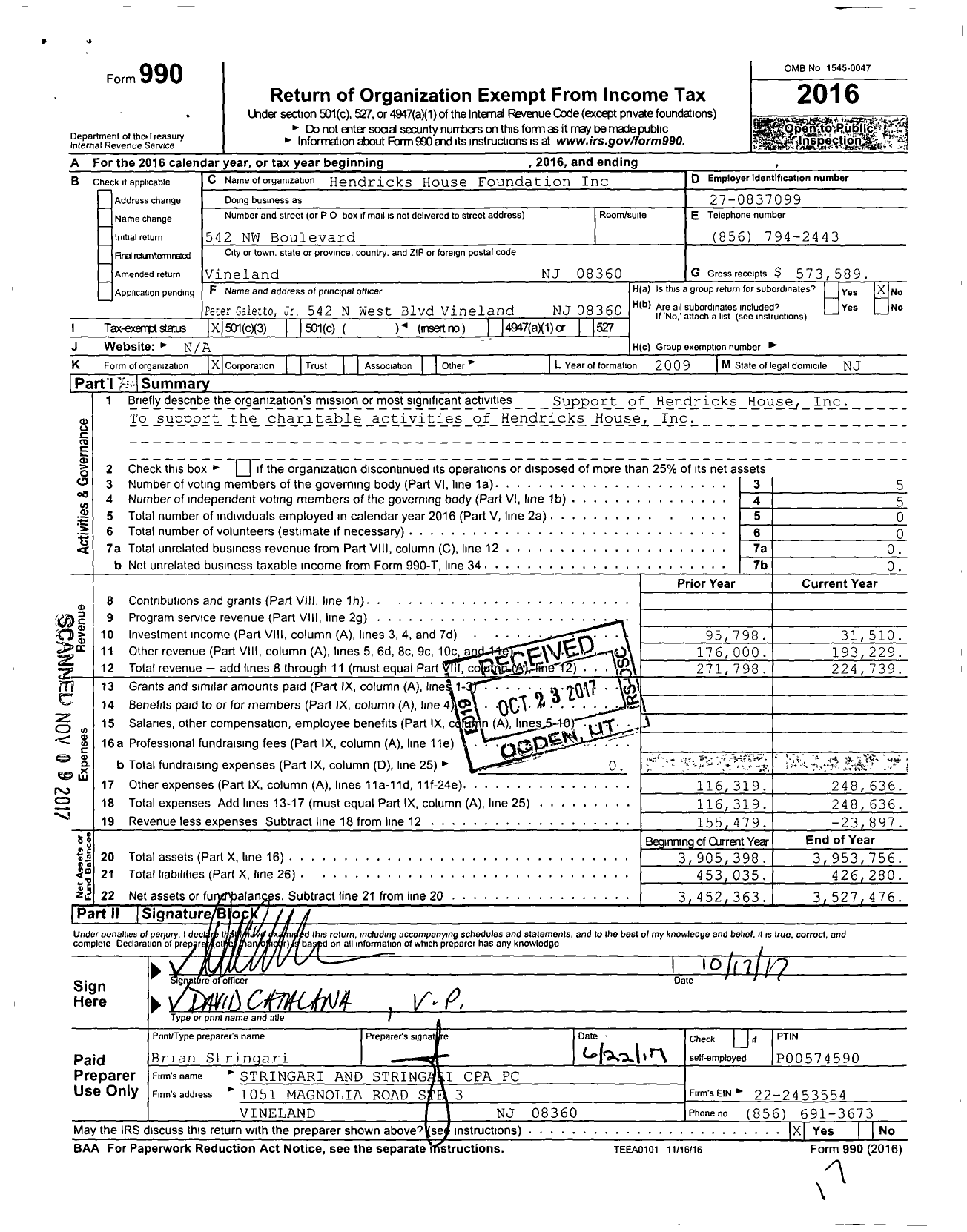 Image of first page of 2016 Form 990 for Hendricks House Foundation