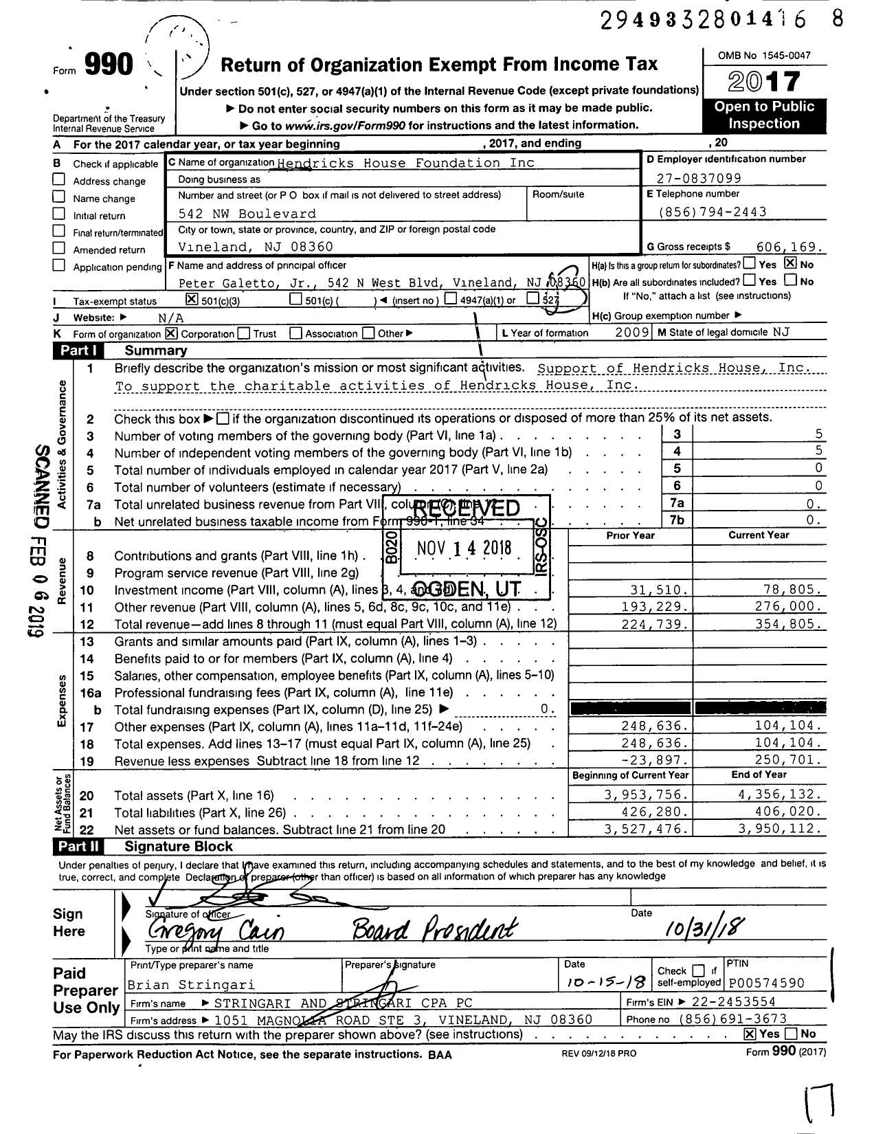 Image of first page of 2017 Form 990 for Hendricks House Foundation