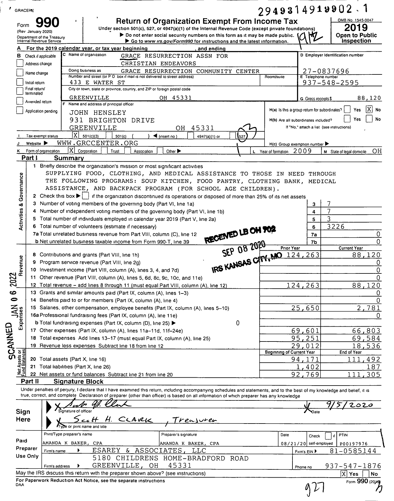 Image of first page of 2019 Form 990 for Grace Resurrection Community Center