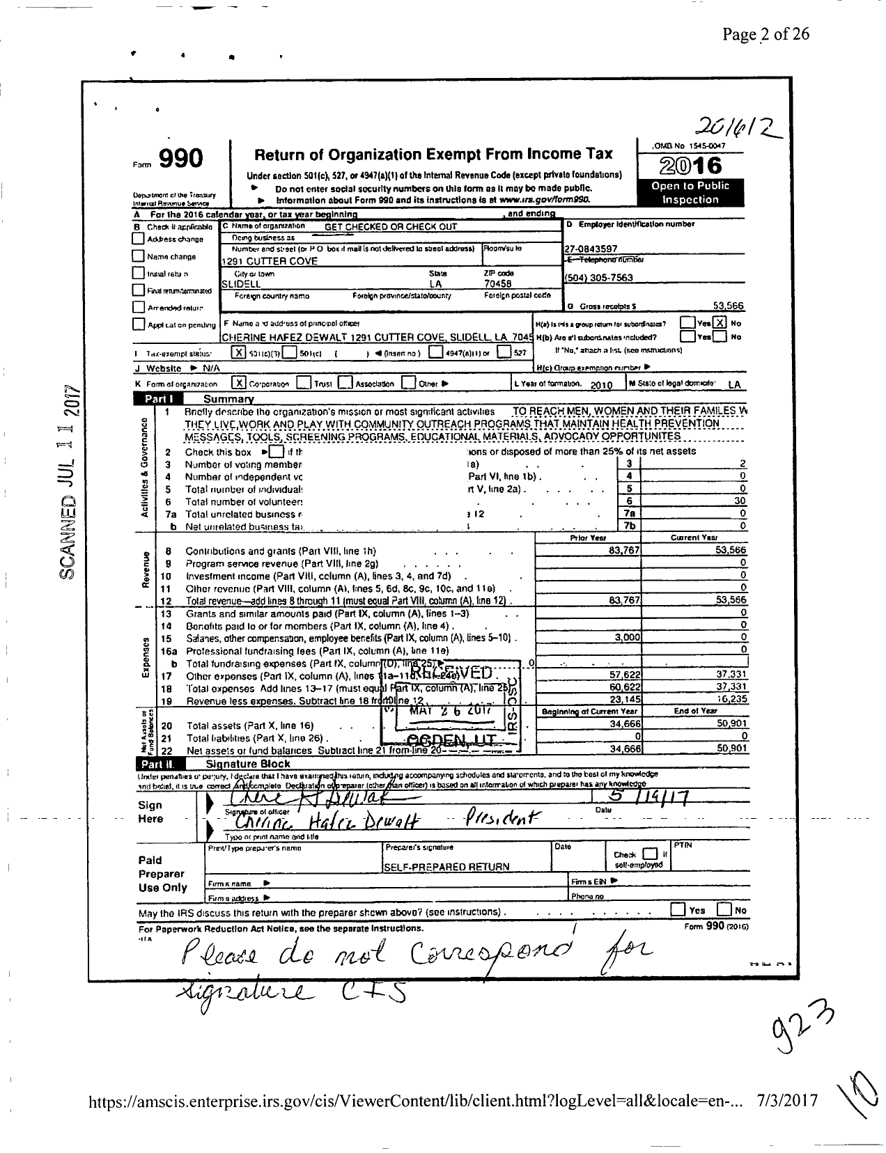 Image of first page of 2016 Form 990 for Get Check Or Check Out