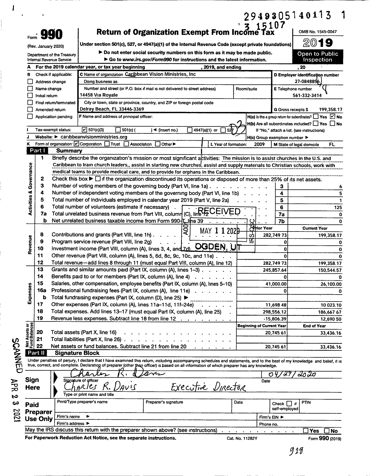 Image of first page of 2019 Form 990 for Caribbean Vision Ministries