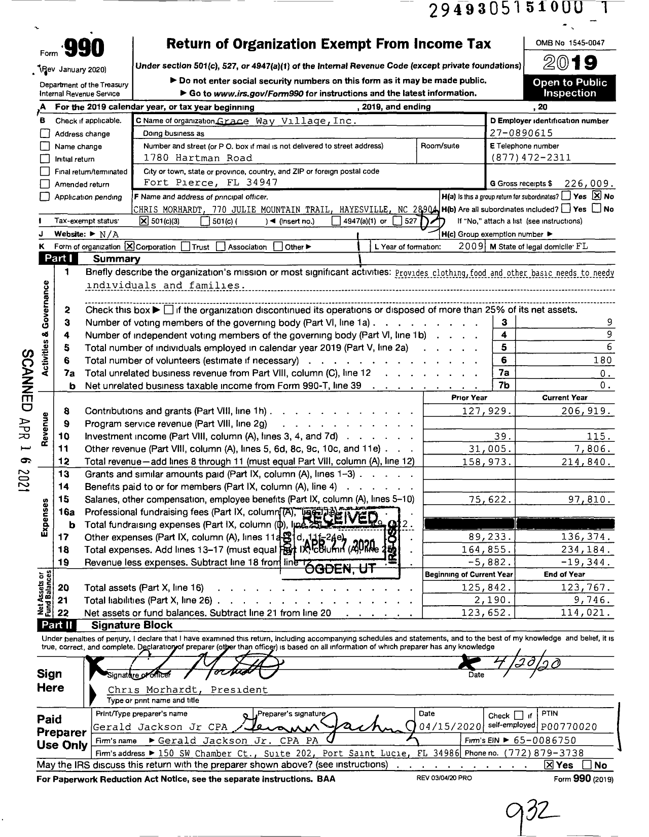 Image of first page of 2019 Form 990 for Graceway Village