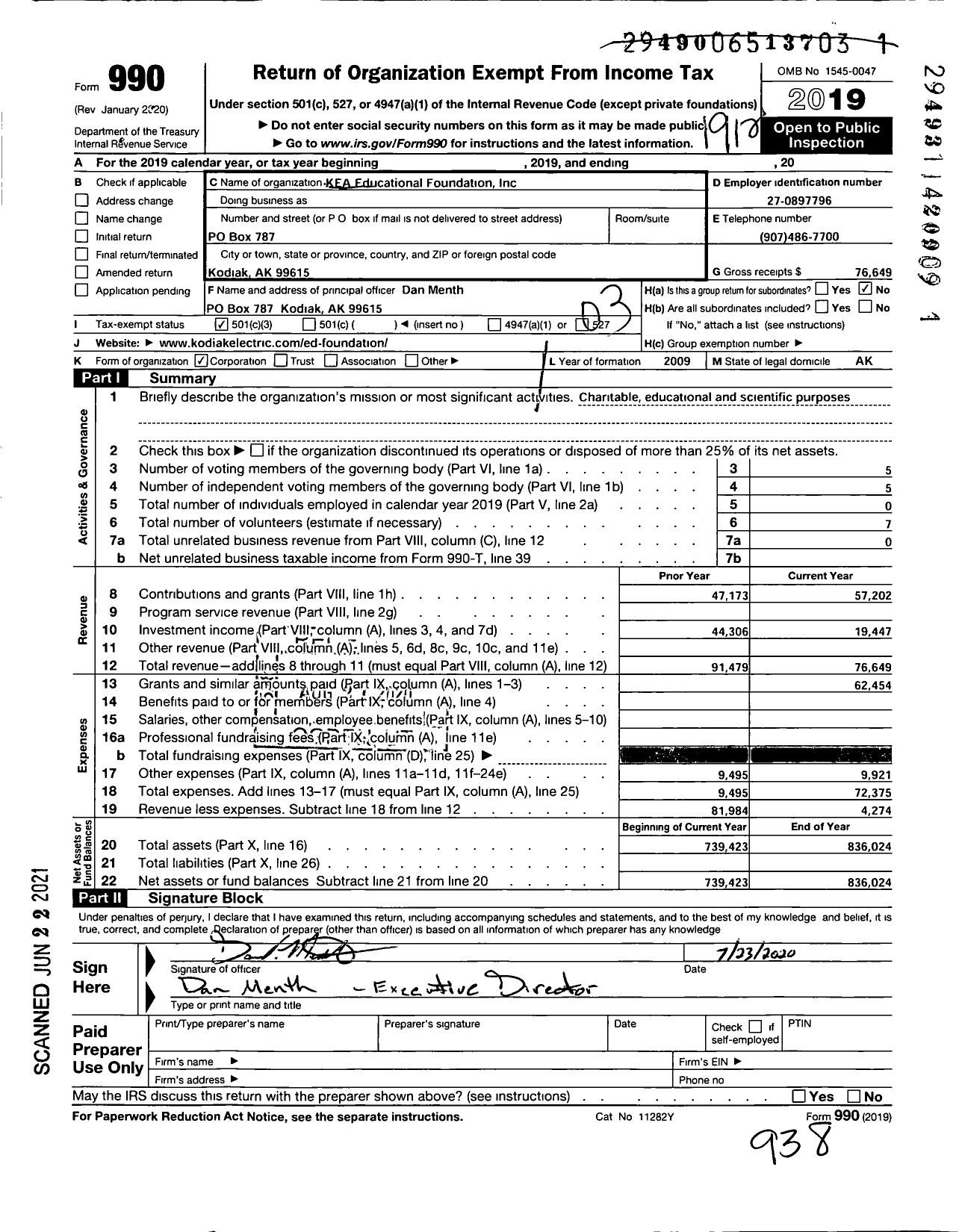 Image of first page of 2019 Form 990 for KEA Educational Foundation