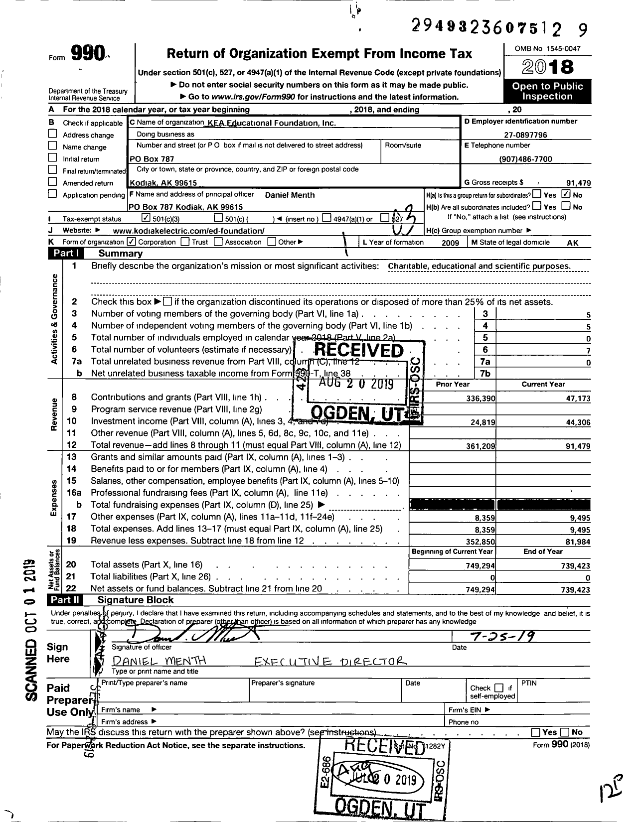 Image of first page of 2018 Form 990 for KEA Educational Foundation