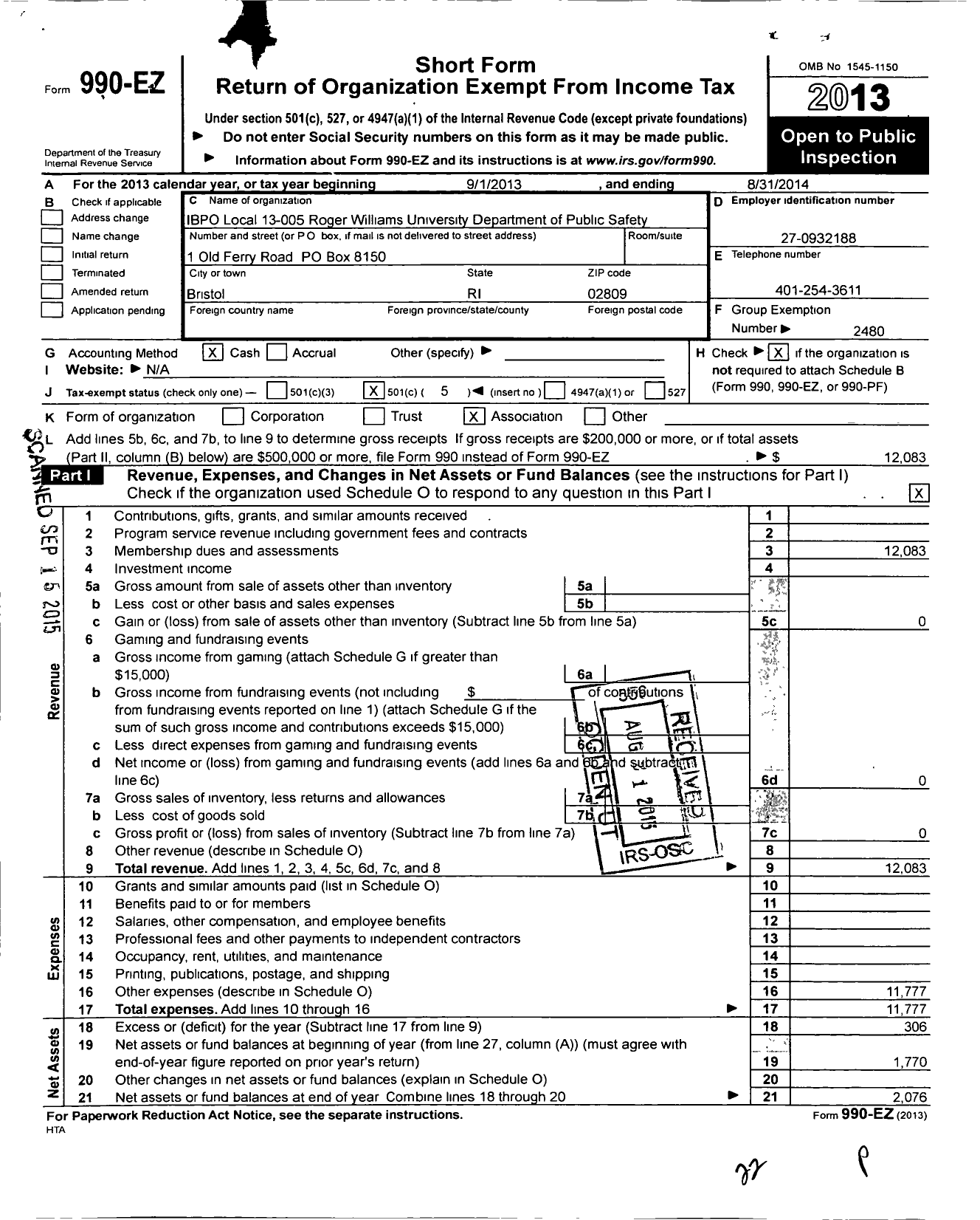 Image of first page of 2013 Form 990EO for National Association of Government Employees / 13-005-ibop Roger Williams U Public