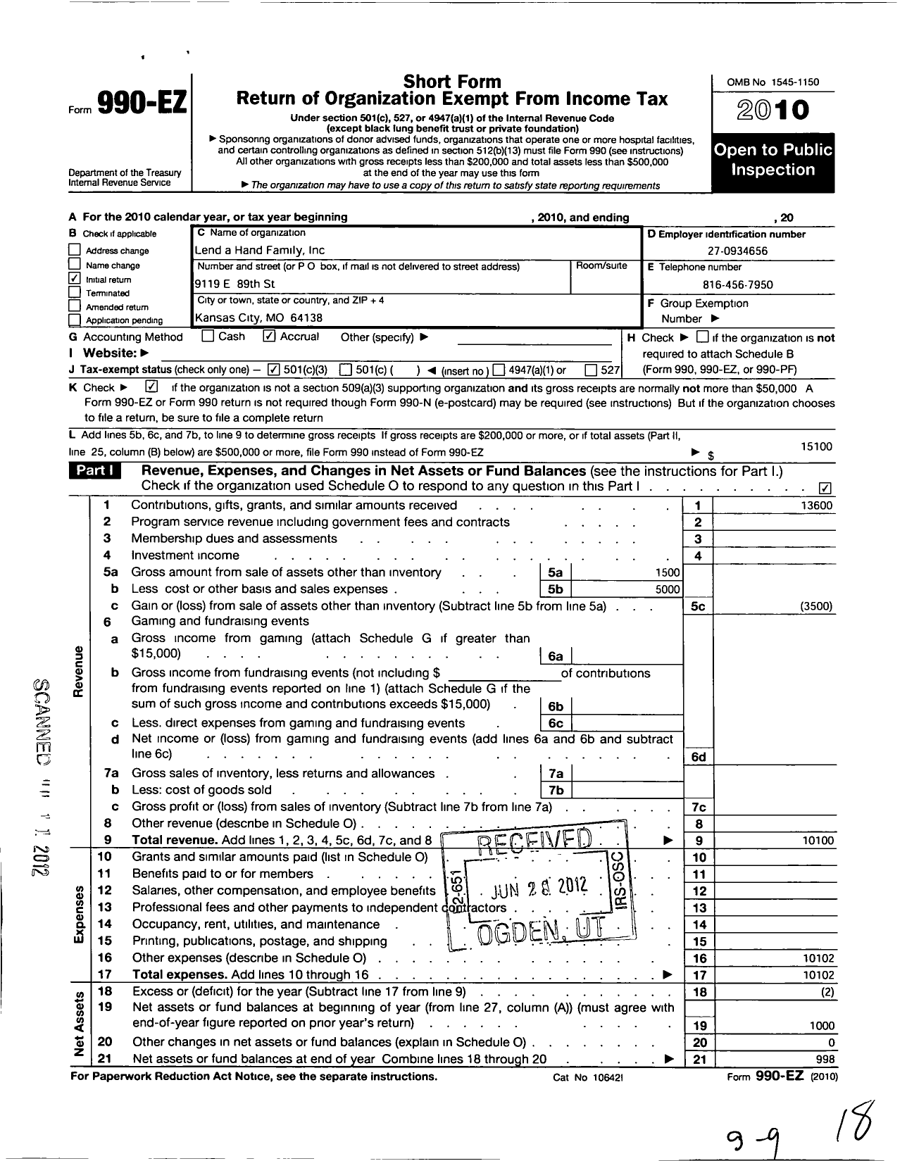 Image of first page of 2010 Form 990EZ for Healthy Hip Hop Foundation